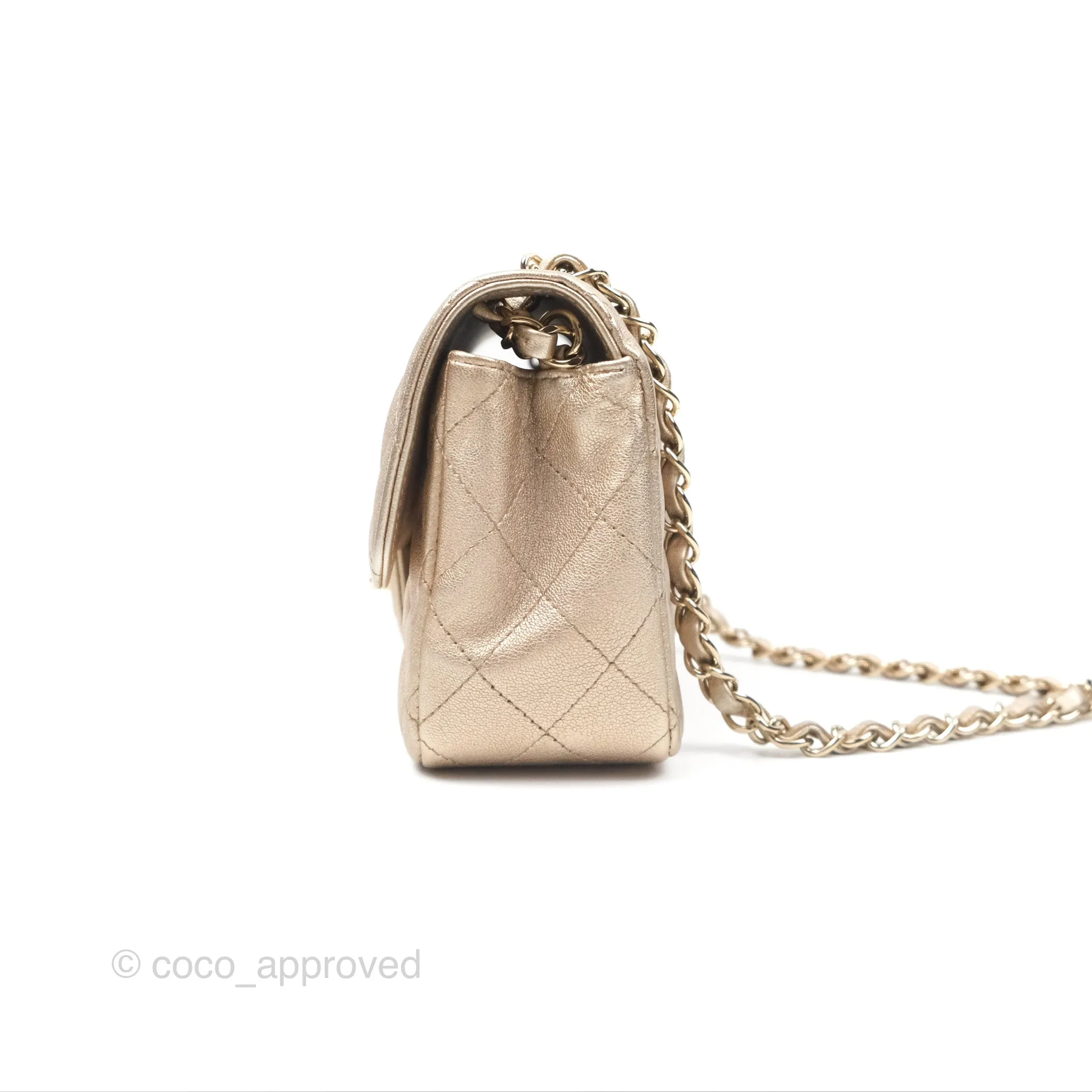 Chanel Quilted Mini Rectangular Iridescent Gold Lambskin Gold Hardware