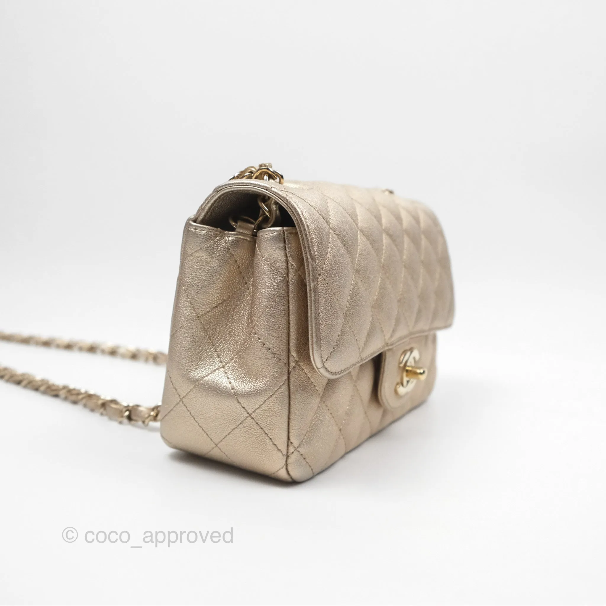Chanel Quilted Mini Rectangular Iridescent Gold Lambskin Gold Hardware