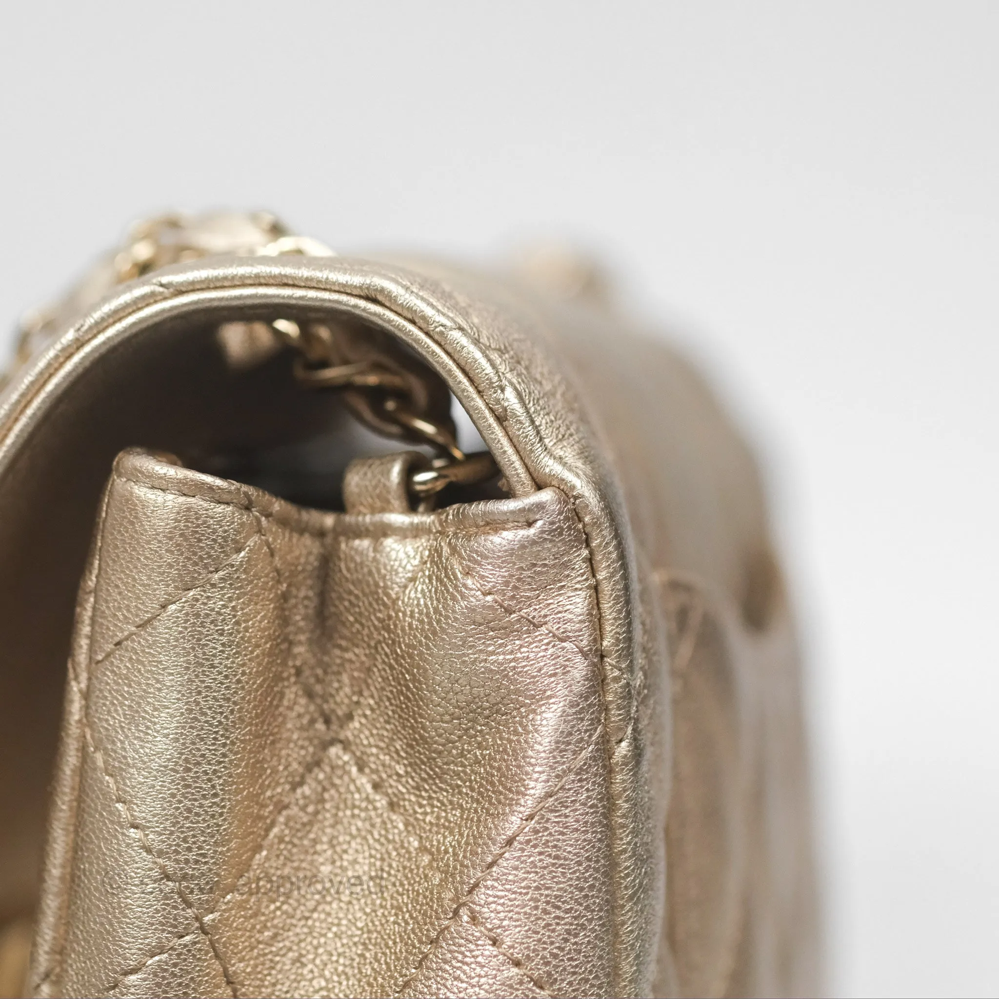 Chanel Quilted Mini Rectangular Iridescent Gold Lambskin Gold Hardware