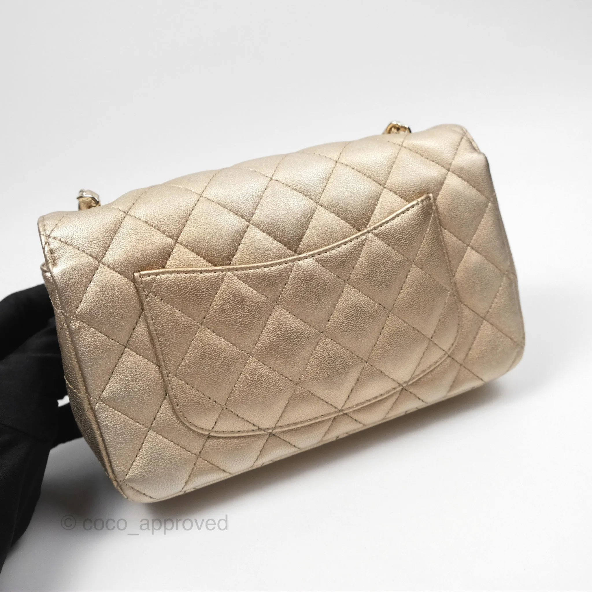 Chanel Quilted Mini Rectangular Iridescent Gold Lambskin Gold Hardware