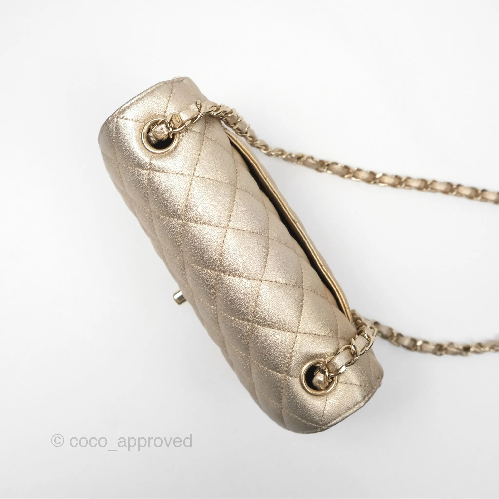 Chanel Quilted Mini Rectangular Iridescent Gold Lambskin Gold Hardware