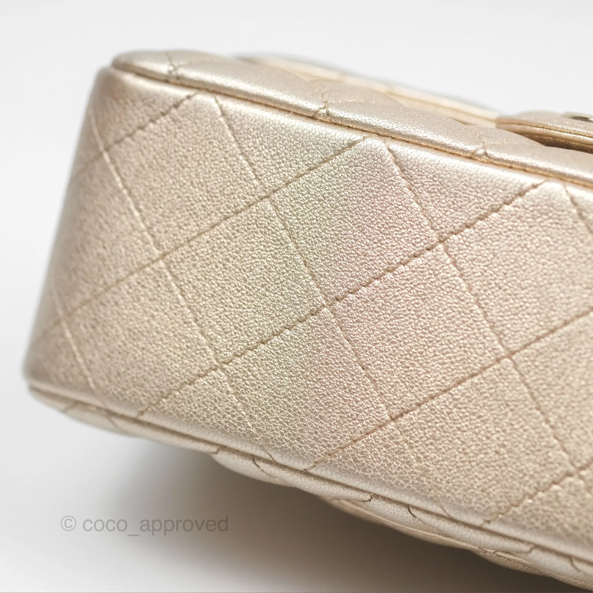 Chanel Quilted Mini Rectangular Iridescent Gold Lambskin Gold Hardware