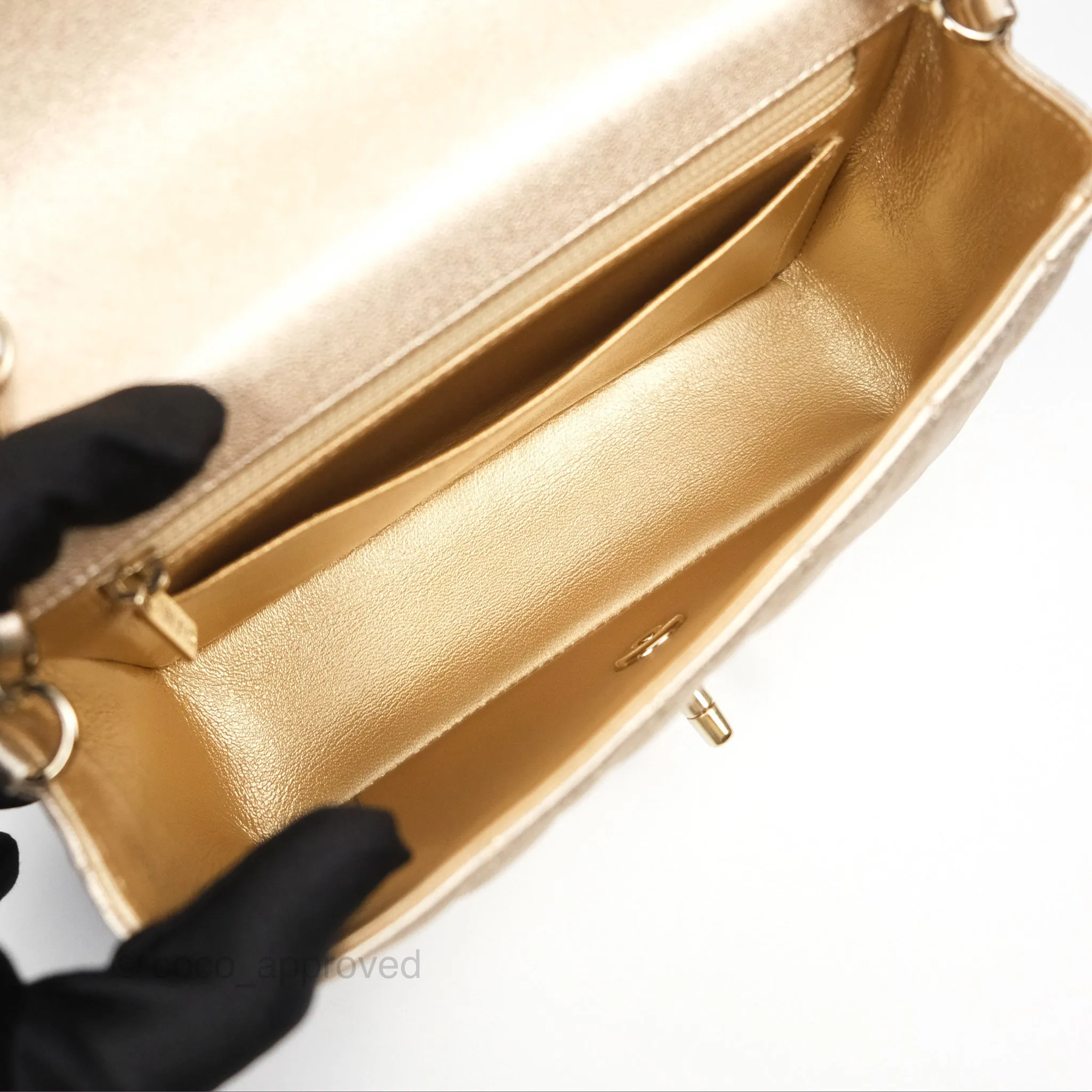 Chanel Quilted Mini Rectangular Iridescent Gold Lambskin Gold Hardware
