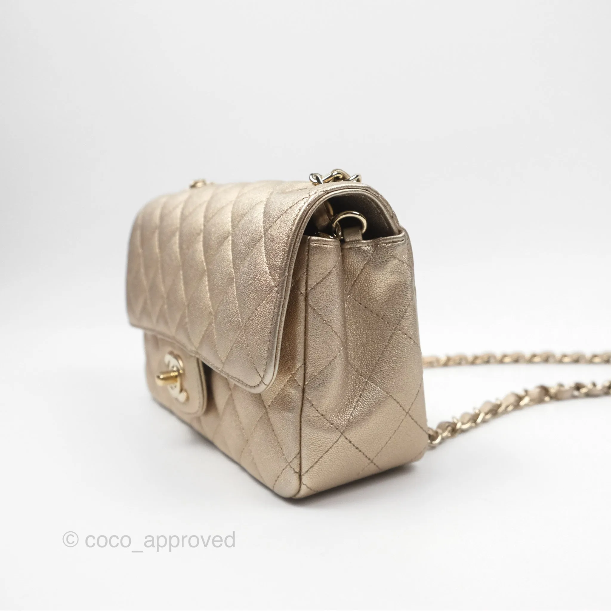 Chanel Quilted Mini Rectangular Iridescent Gold Lambskin Gold Hardware
