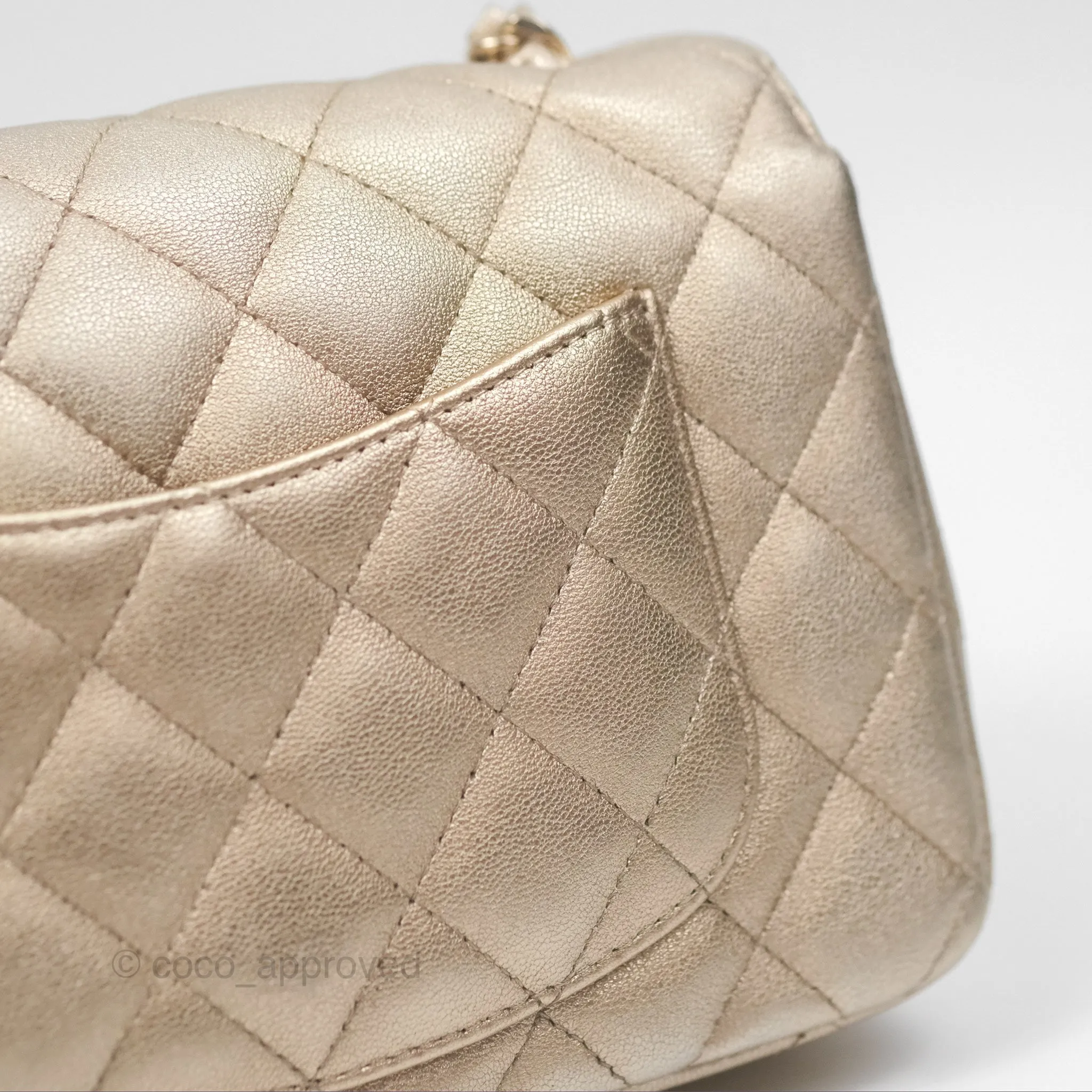 Chanel Quilted Mini Rectangular Iridescent Gold Lambskin Gold Hardware