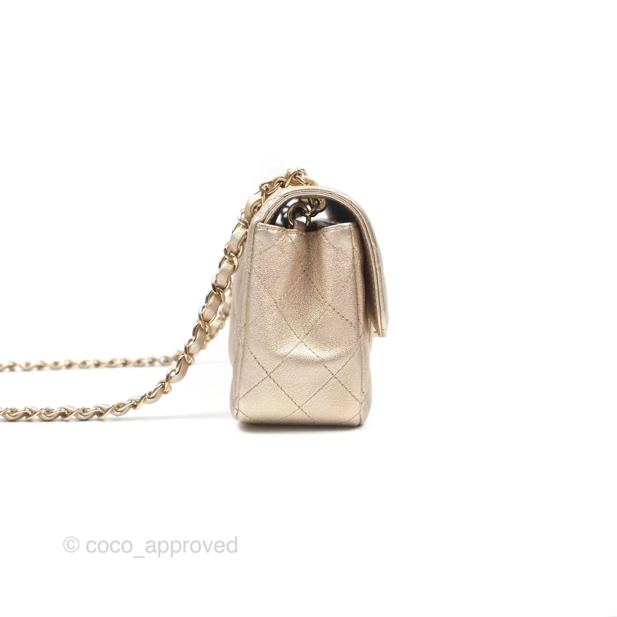 Chanel Quilted Mini Rectangular Iridescent Gold Lambskin Gold Hardware