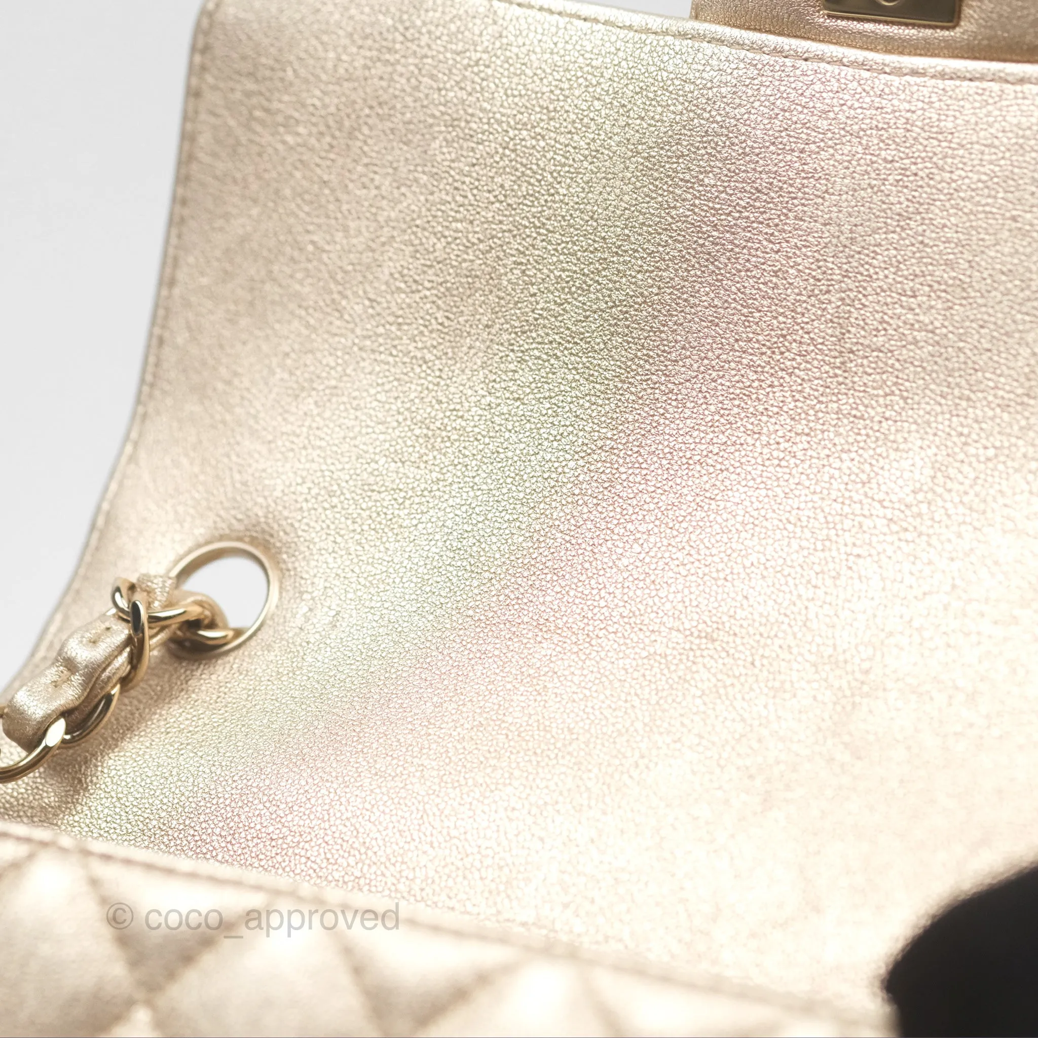 Chanel Quilted Mini Rectangular Iridescent Gold Lambskin Gold Hardware