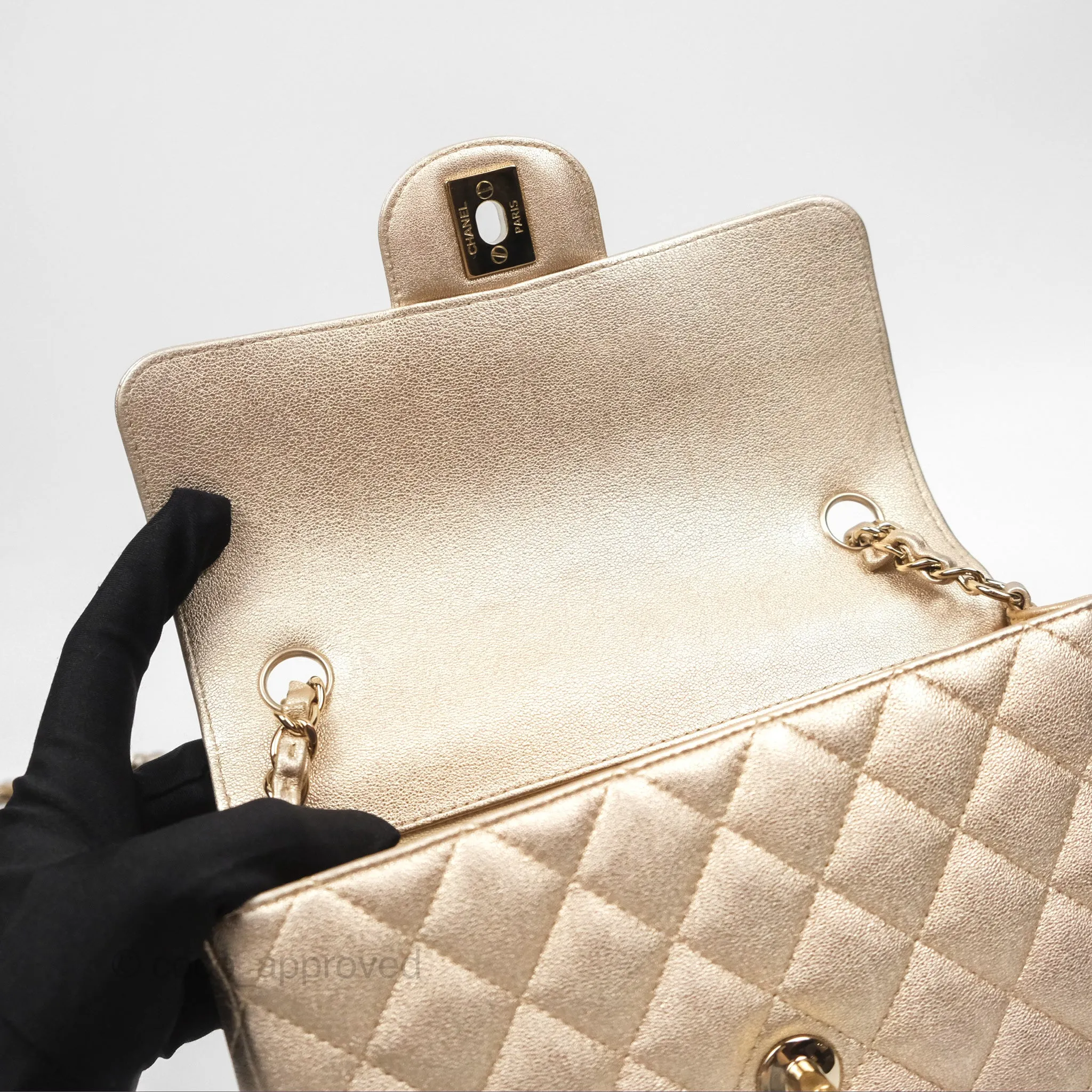 Chanel Quilted Mini Rectangular Iridescent Gold Lambskin Gold Hardware