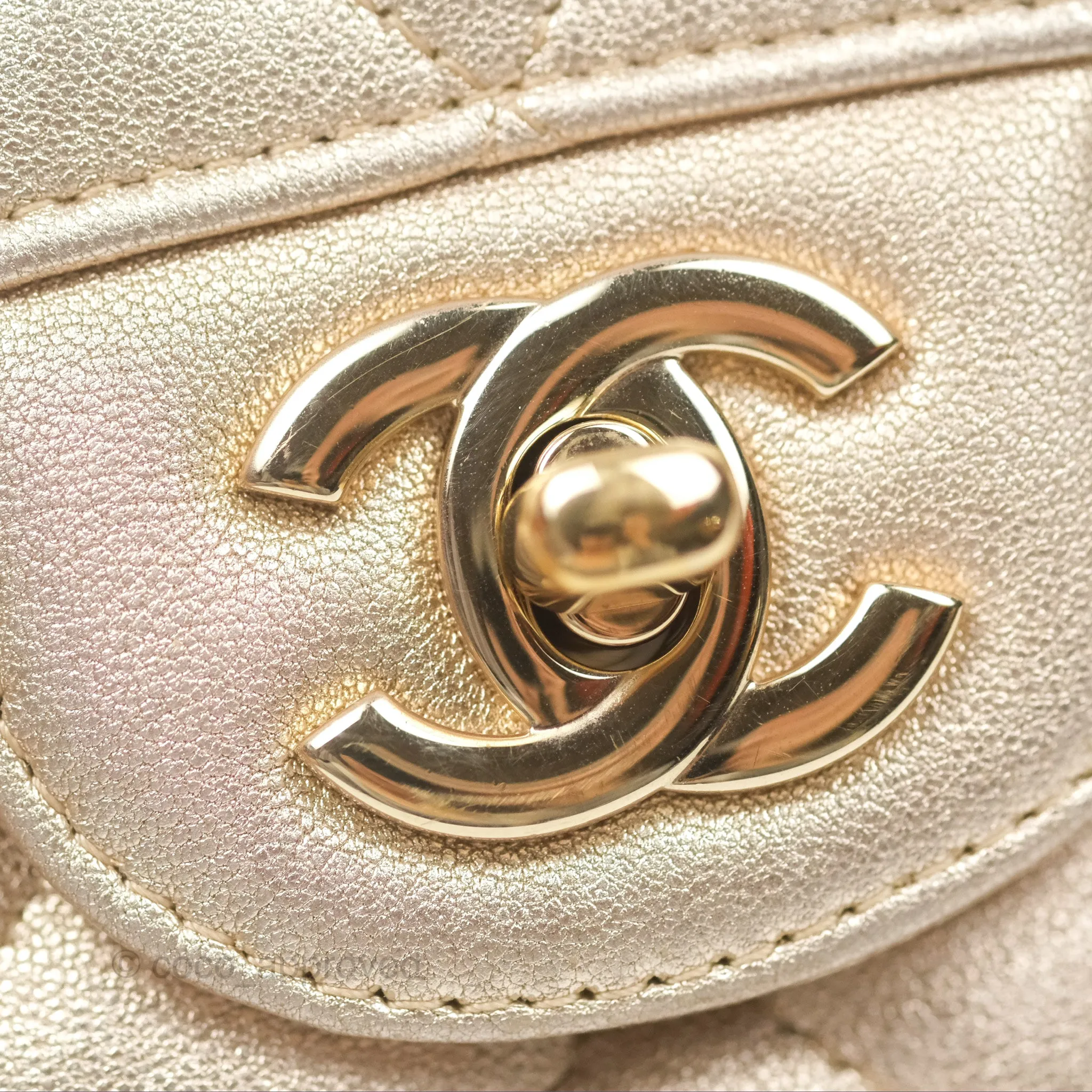 Chanel Quilted Mini Rectangular Iridescent Gold Lambskin Gold Hardware