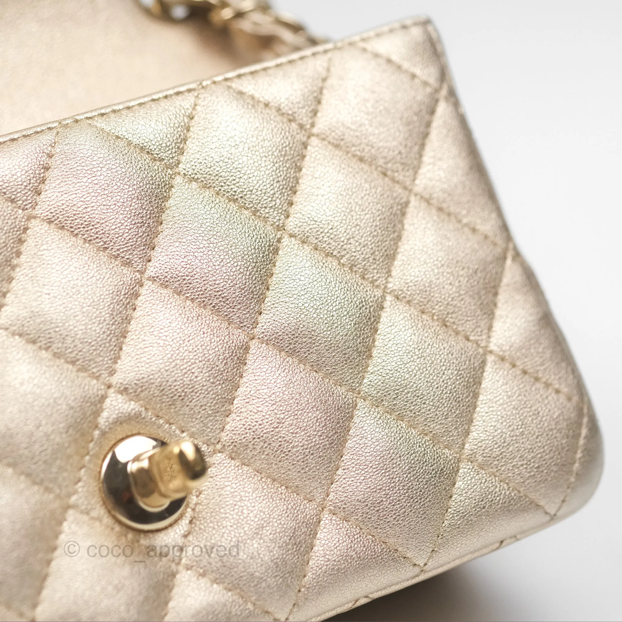 Chanel Quilted Mini Rectangular Iridescent Gold Lambskin Gold Hardware