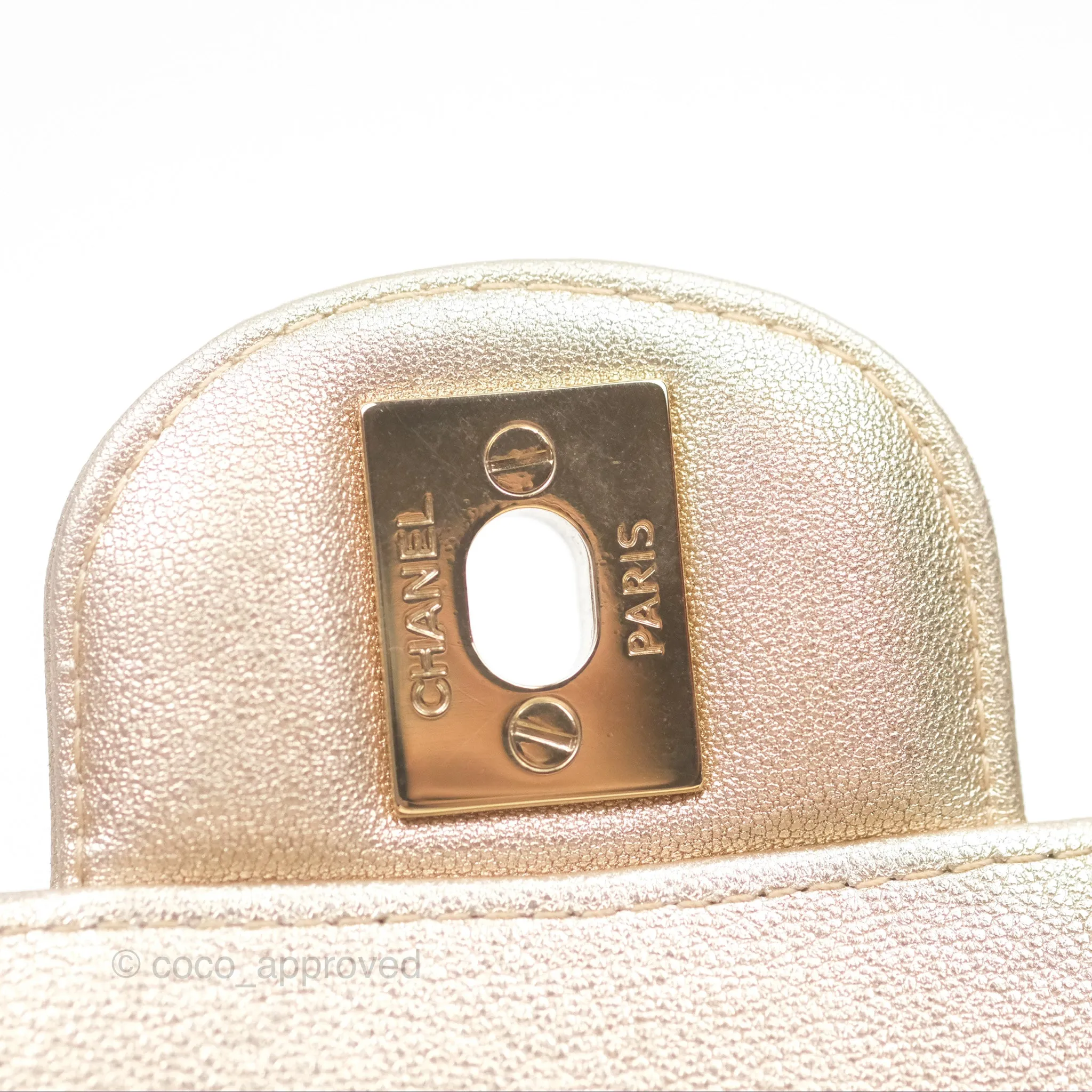 Chanel Quilted Mini Rectangular Iridescent Gold Lambskin Gold Hardware