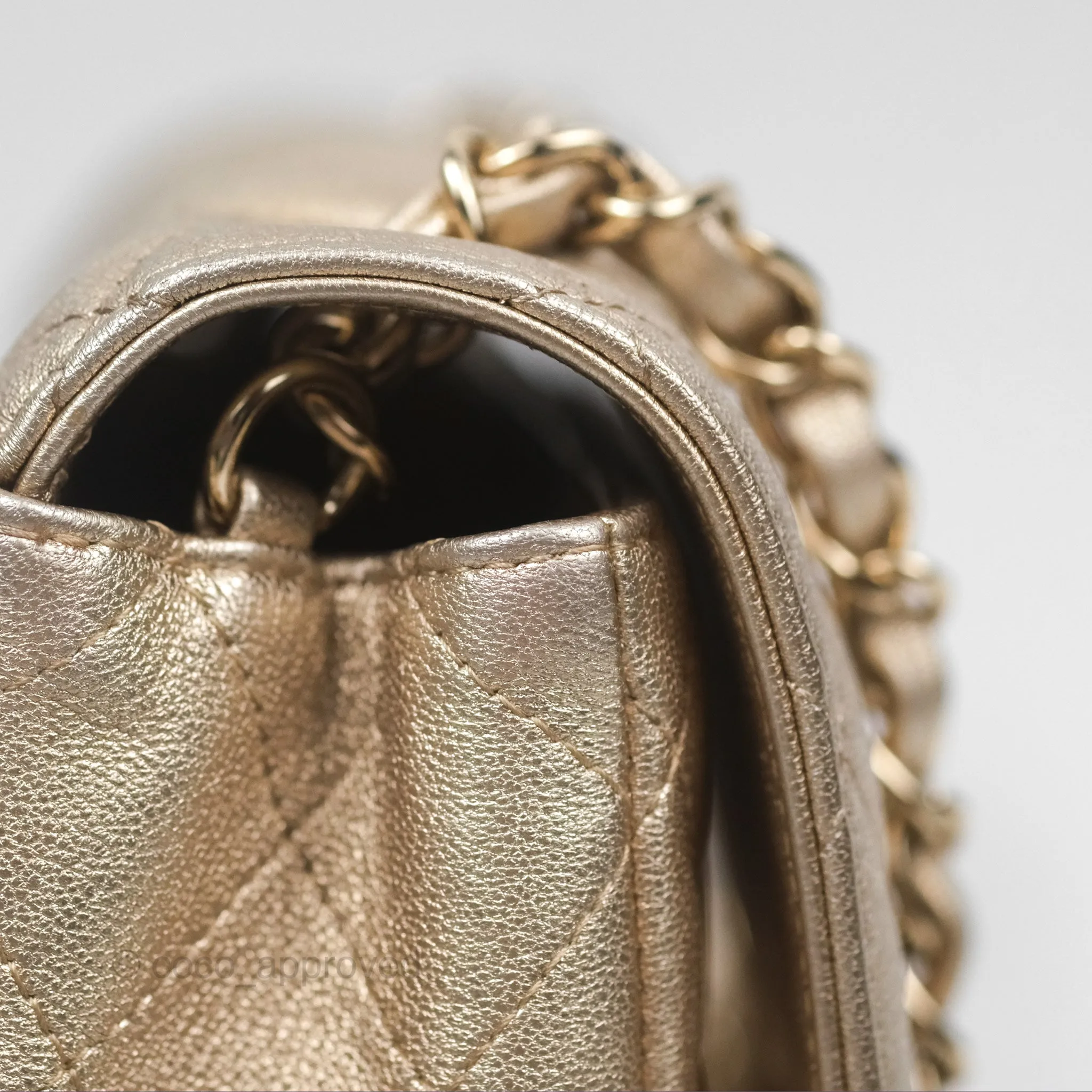 Chanel Quilted Mini Rectangular Iridescent Gold Lambskin Gold Hardware