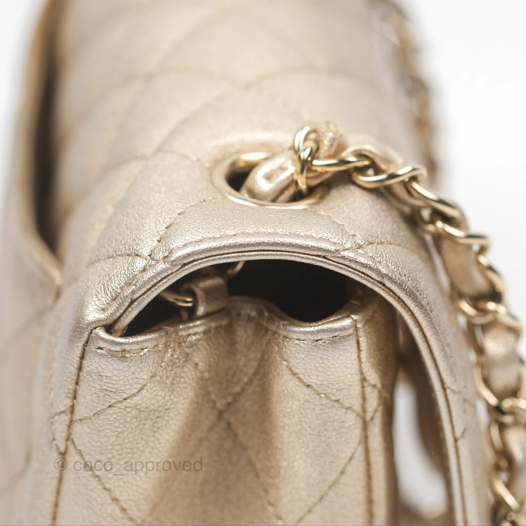 Chanel Quilted Mini Rectangular Iridescent Gold Lambskin Gold Hardware