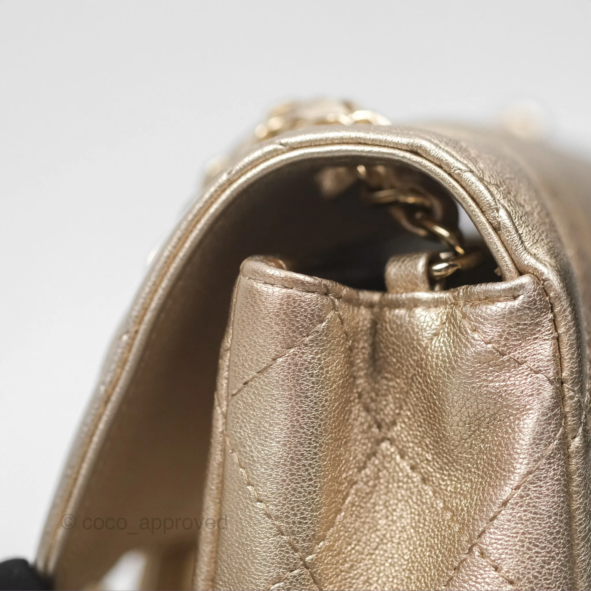 Chanel Quilted Mini Rectangular Iridescent Gold Lambskin Gold Hardware