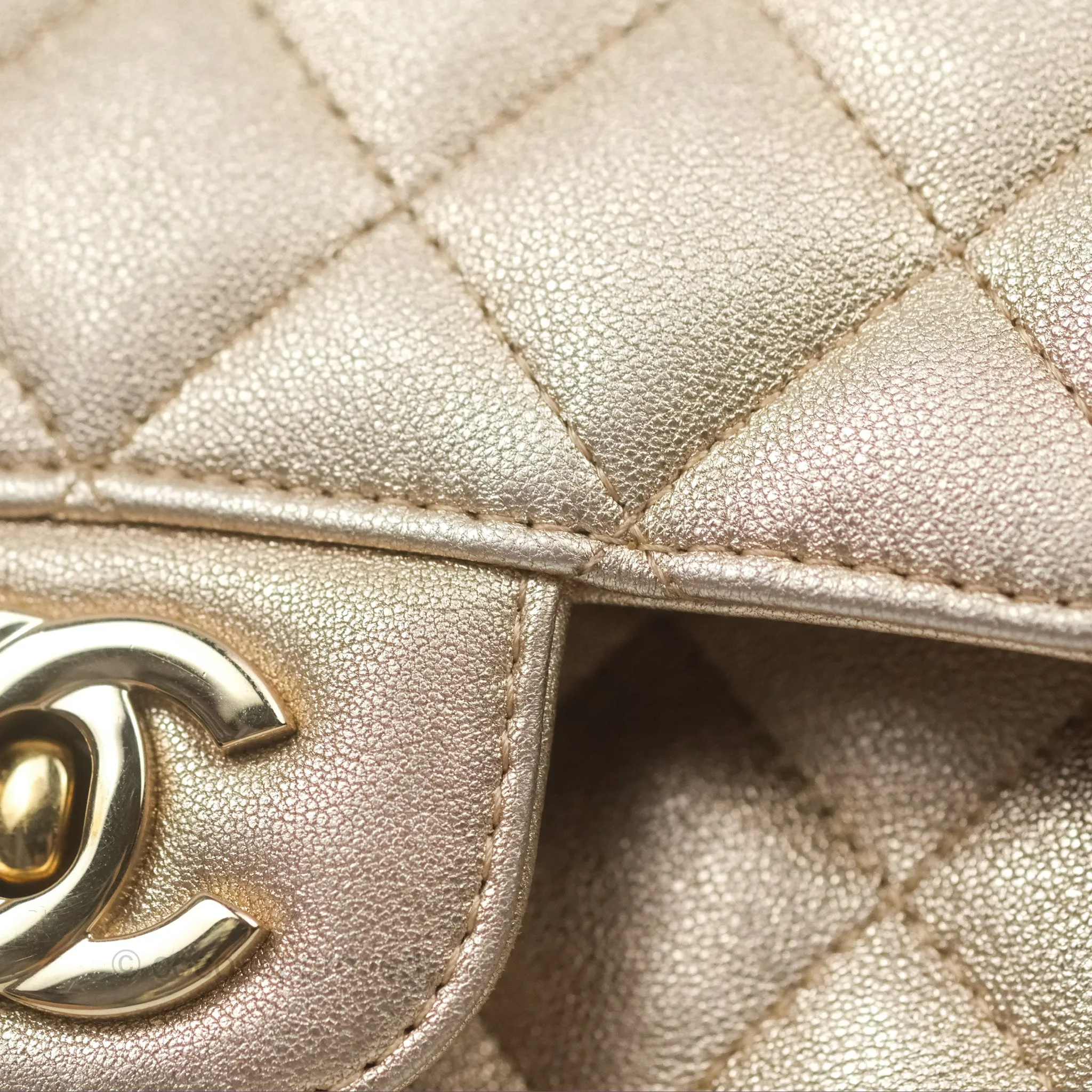 Chanel Quilted Mini Rectangular Iridescent Gold Lambskin Gold Hardware