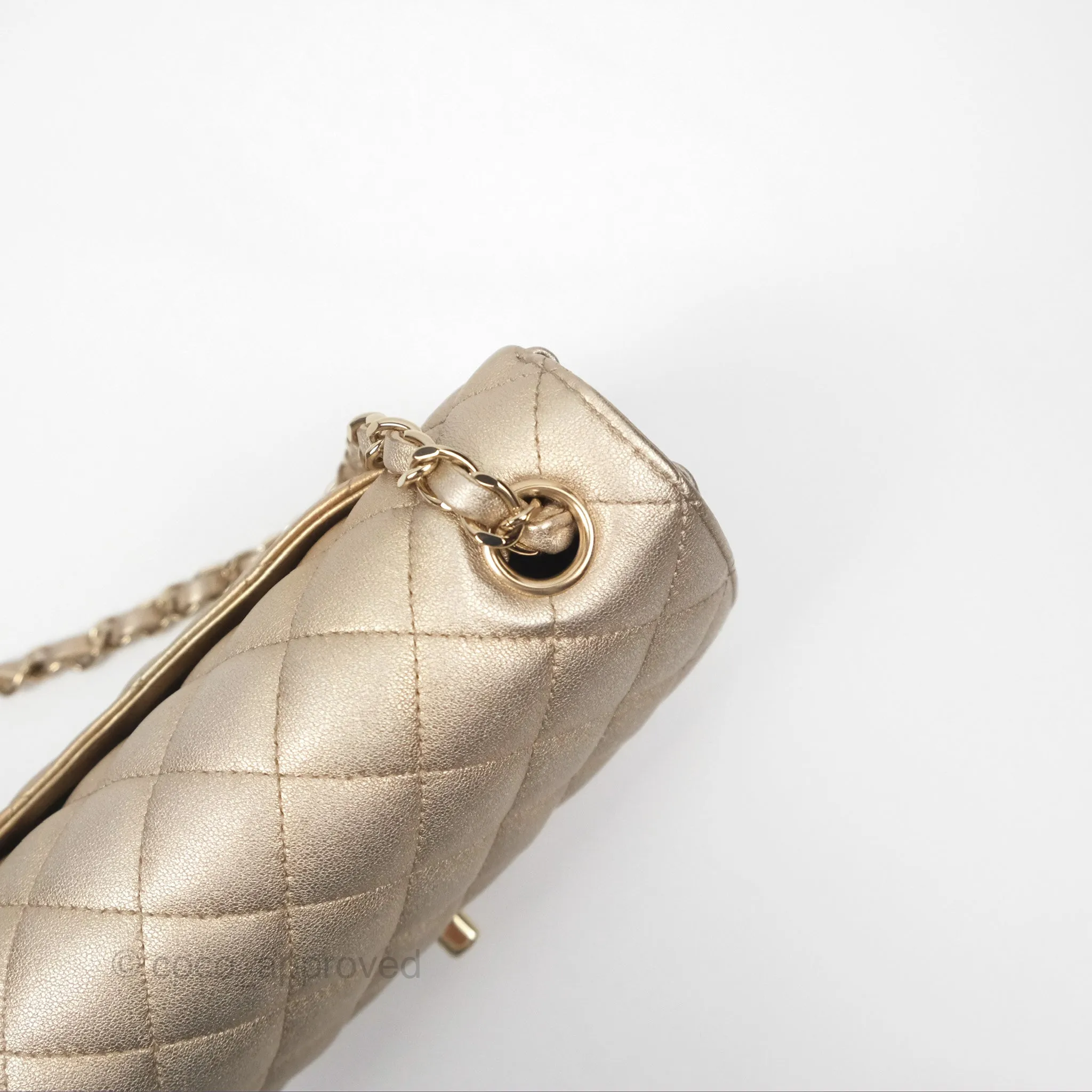 Chanel Quilted Mini Rectangular Iridescent Gold Lambskin Gold Hardware