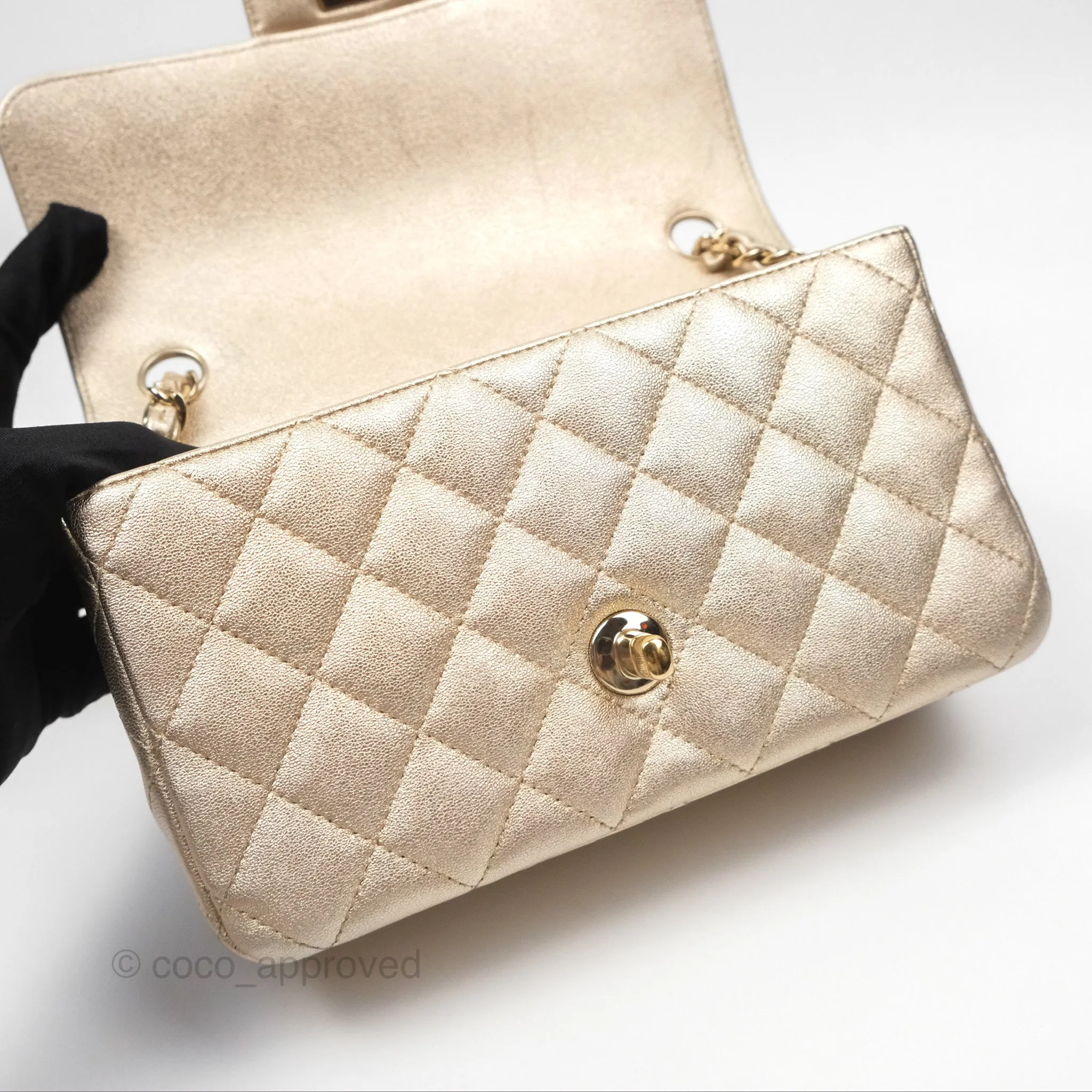 Chanel Quilted Mini Rectangular Iridescent Gold Lambskin Gold Hardware