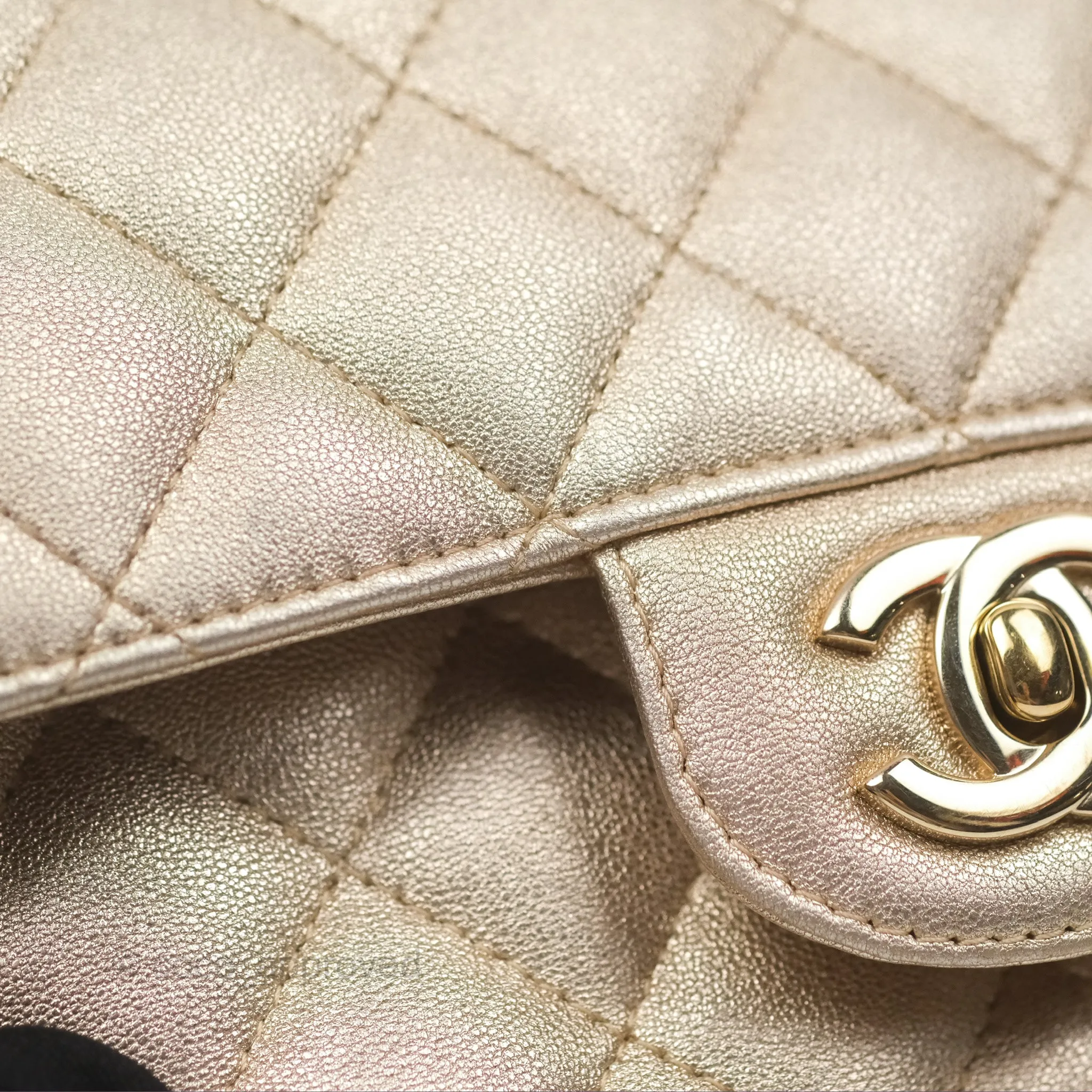 Chanel Quilted Mini Rectangular Iridescent Gold Lambskin Gold Hardware
