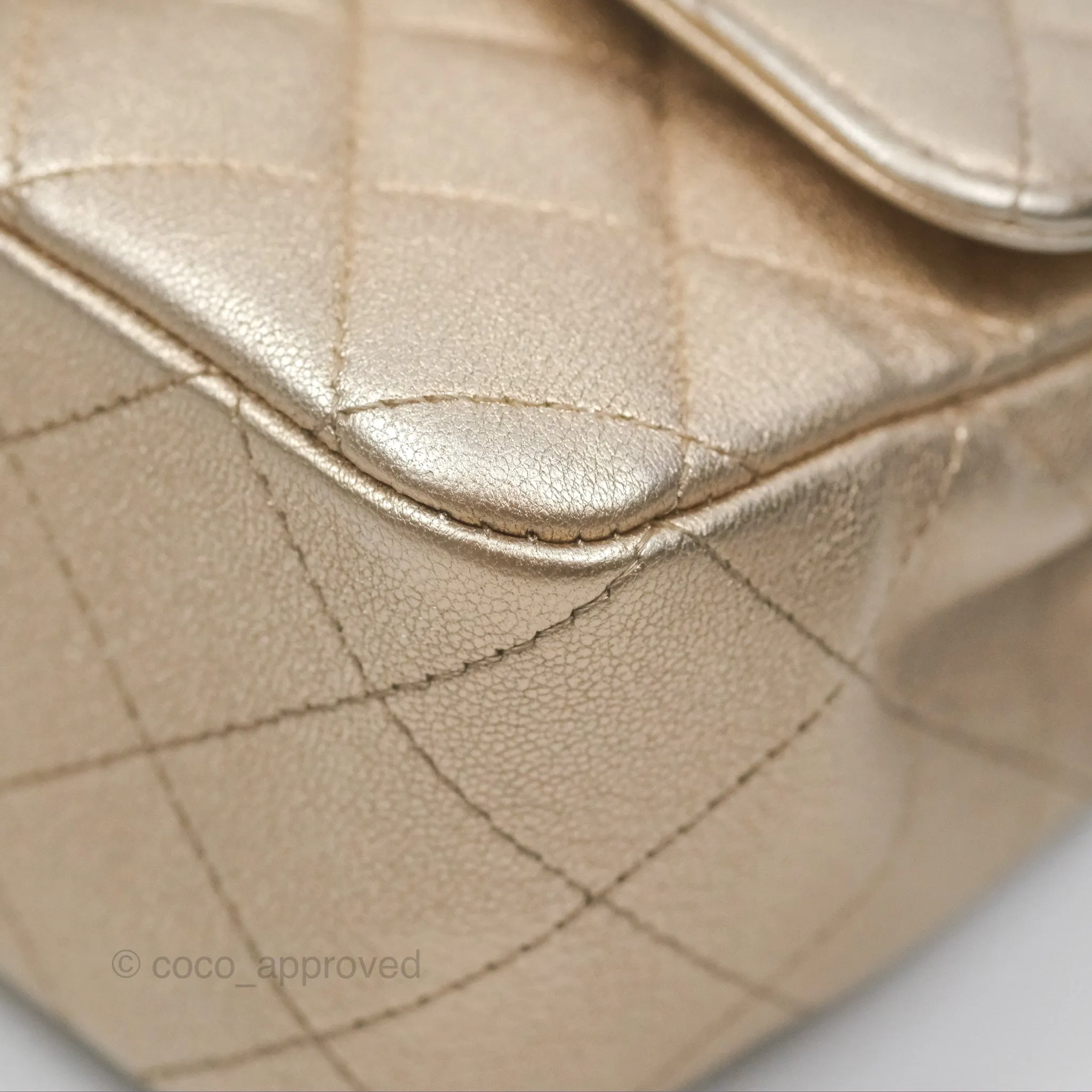 Chanel Quilted Mini Rectangular Iridescent Gold Lambskin Gold Hardware