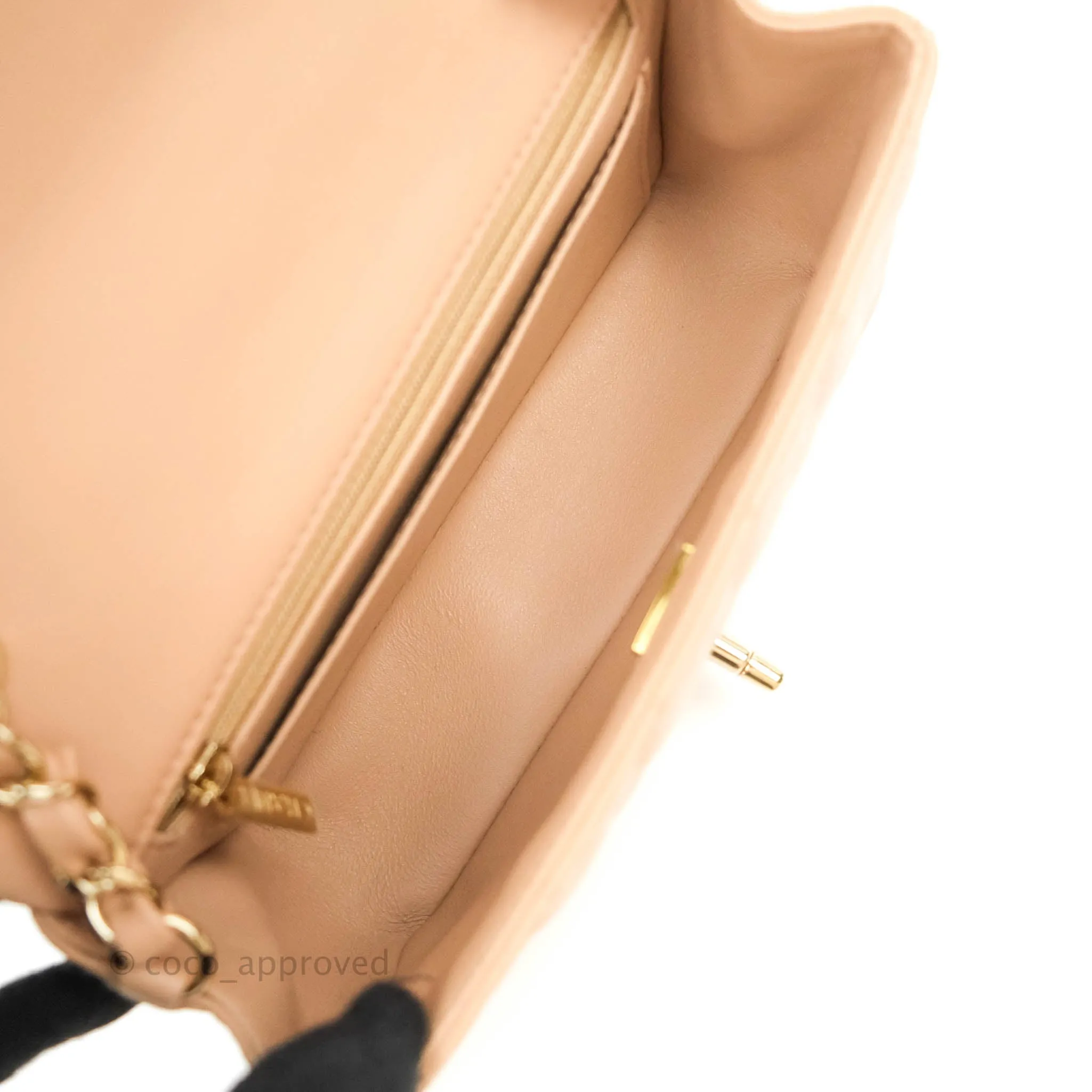 Chanel Quilted Mini Rectangular Lambskin Beige Gold Hardware 21A
