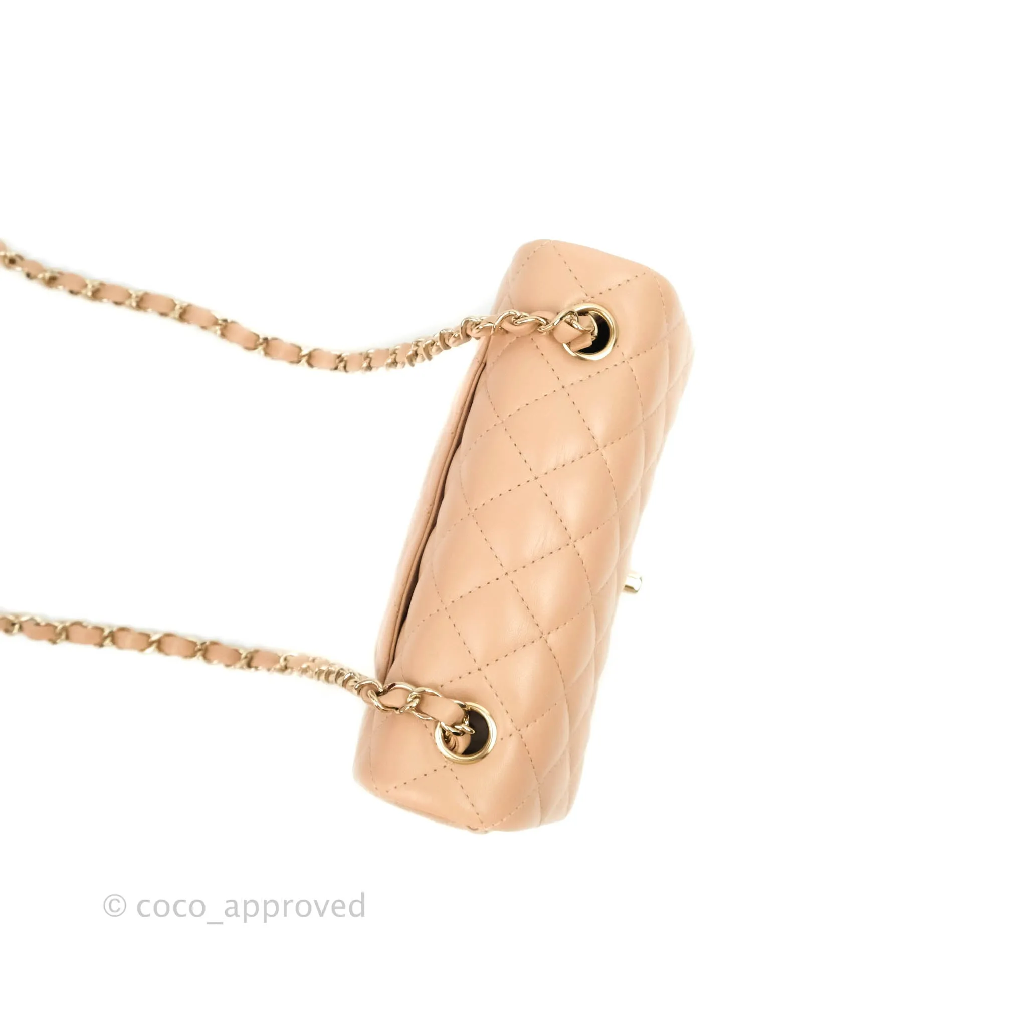 Chanel Quilted Mini Rectangular Lambskin Beige Gold Hardware 21A