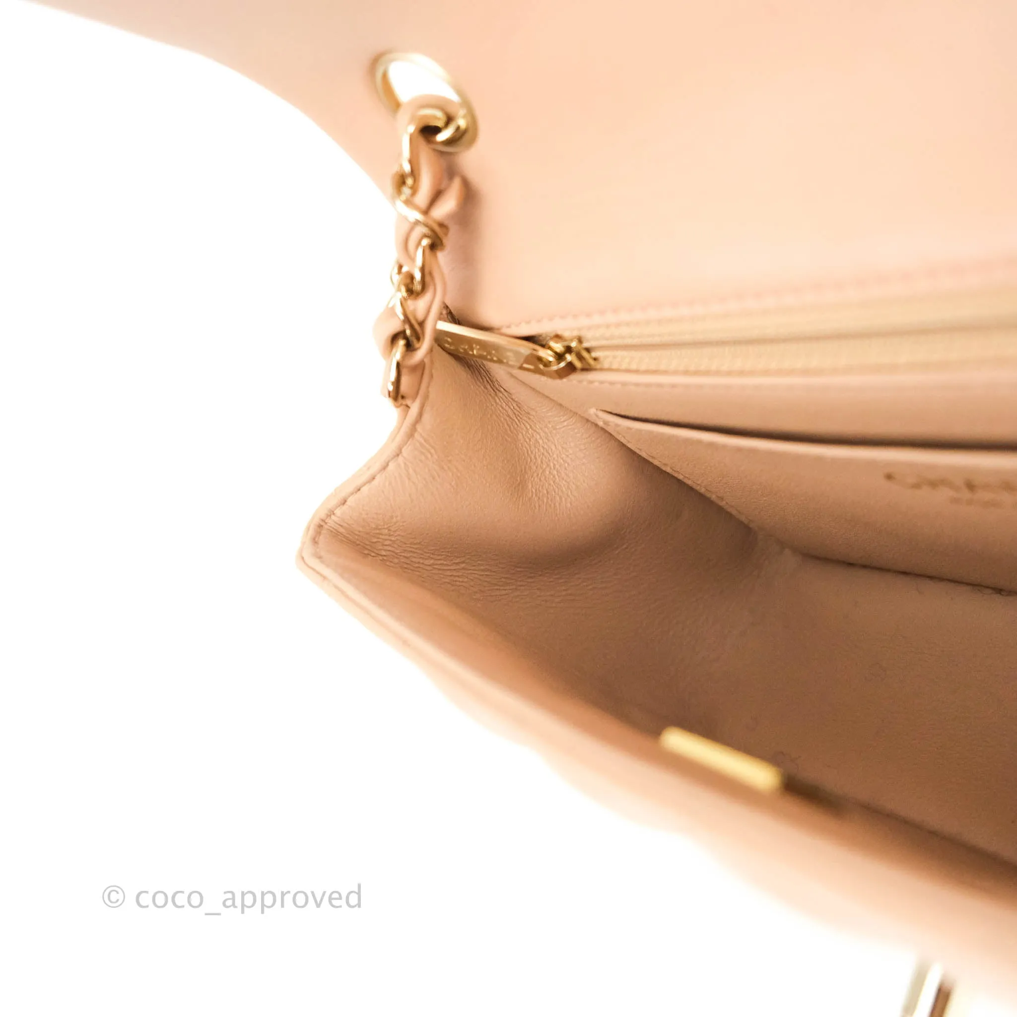 Chanel Quilted Mini Rectangular Lambskin Beige Gold Hardware 21A