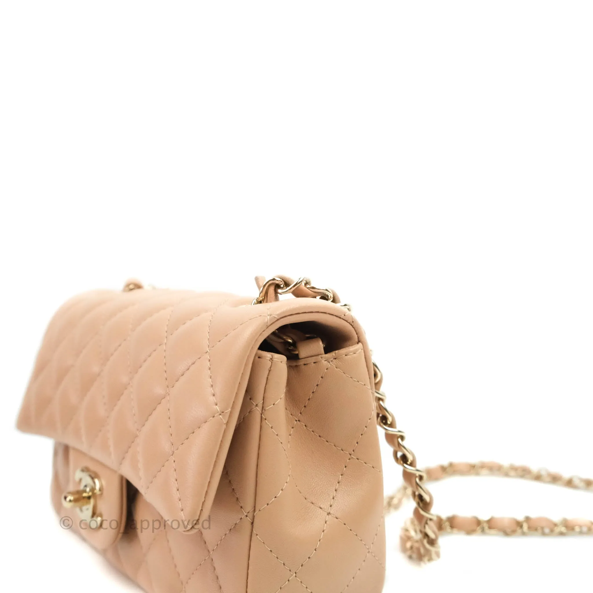 Chanel Quilted Mini Rectangular Lambskin Beige Gold Hardware 21A