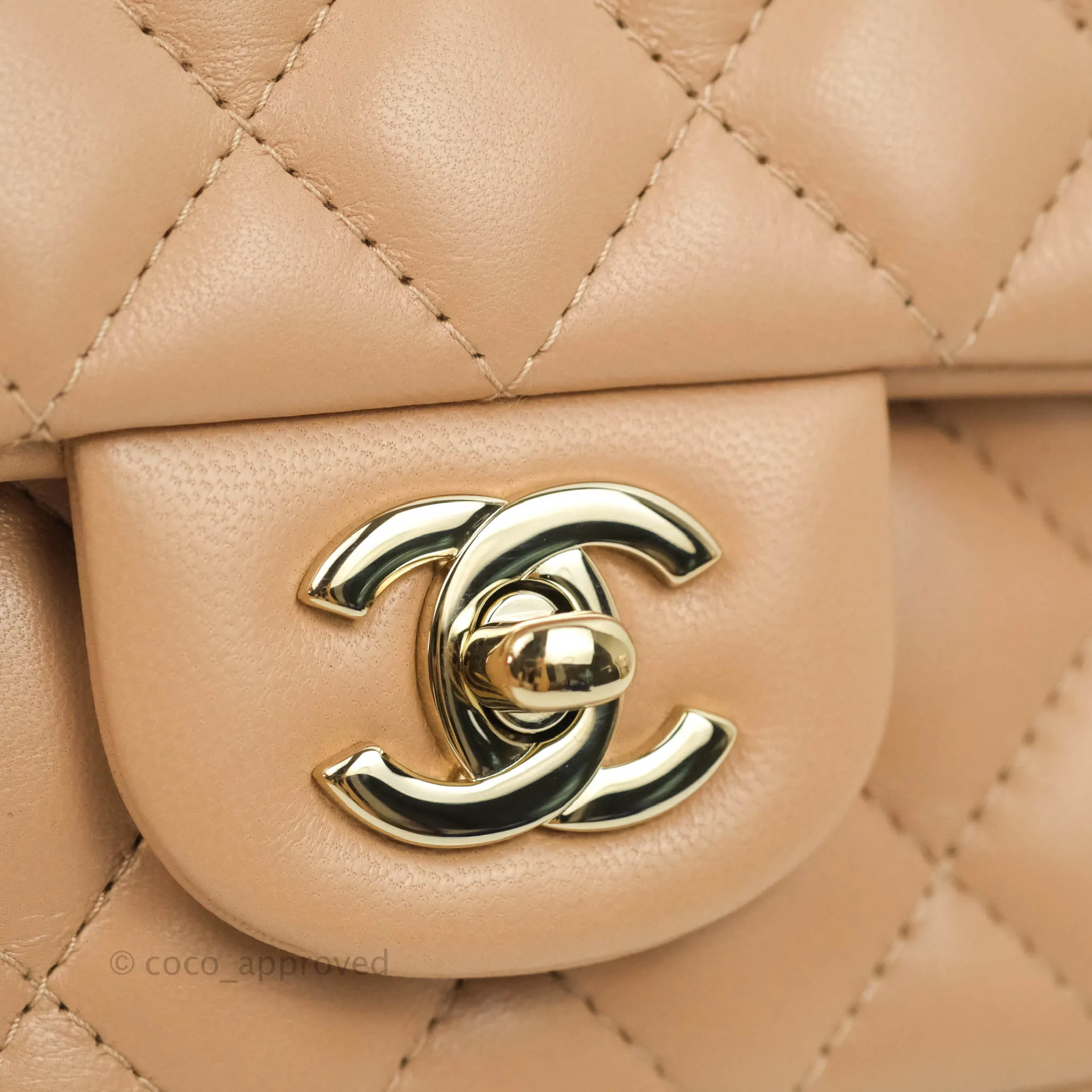 Chanel Quilted Mini Rectangular Lambskin Beige Gold Hardware 21A
