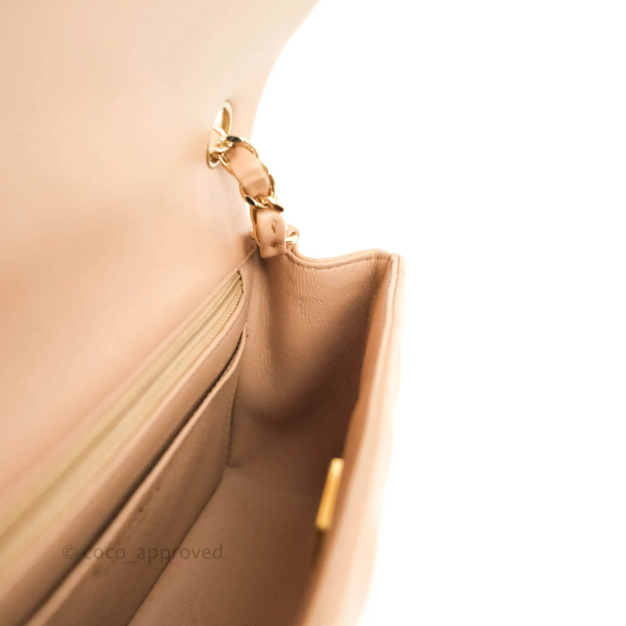 Chanel Quilted Mini Rectangular Lambskin Beige Gold Hardware 21A