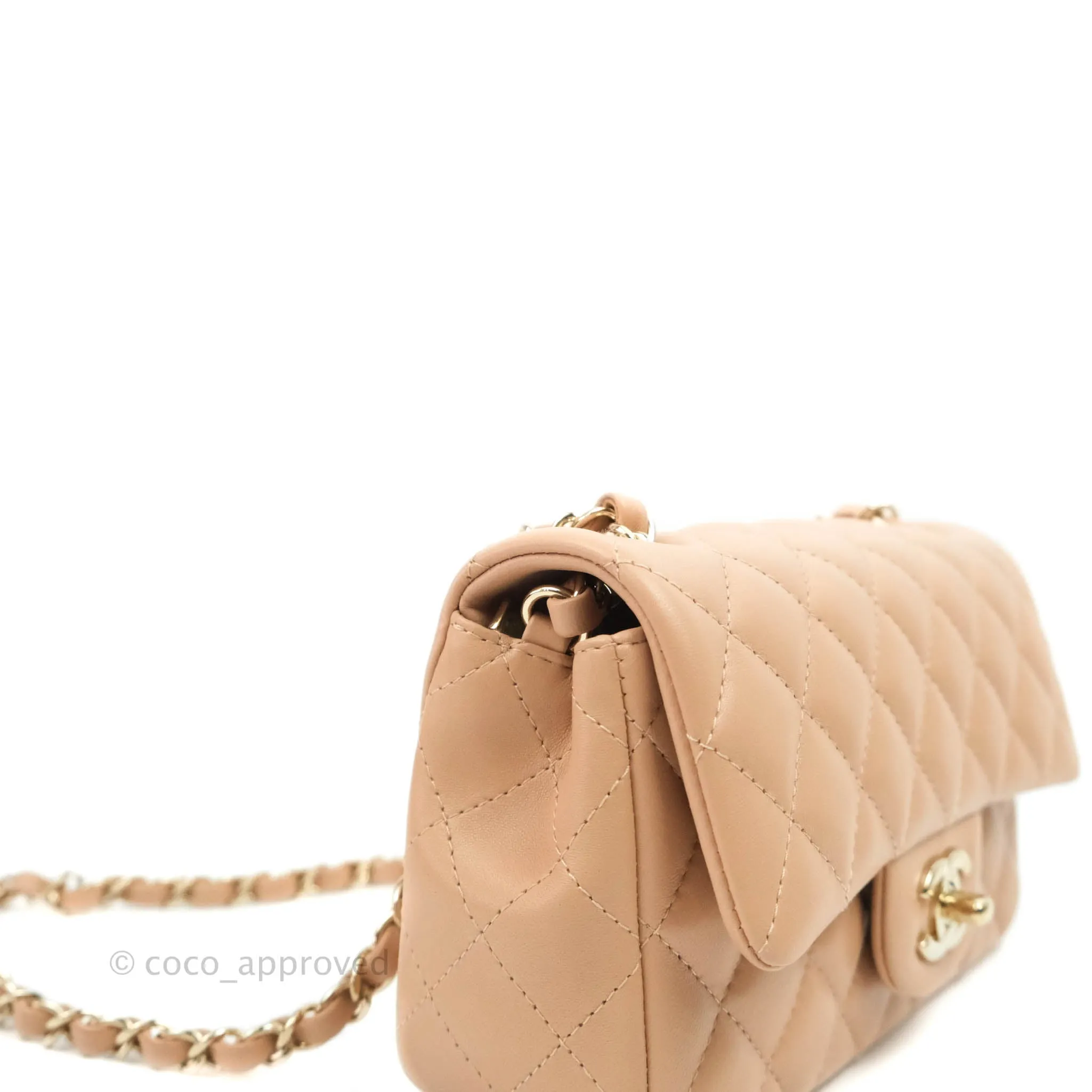 Chanel Quilted Mini Rectangular Lambskin Beige Gold Hardware 21A