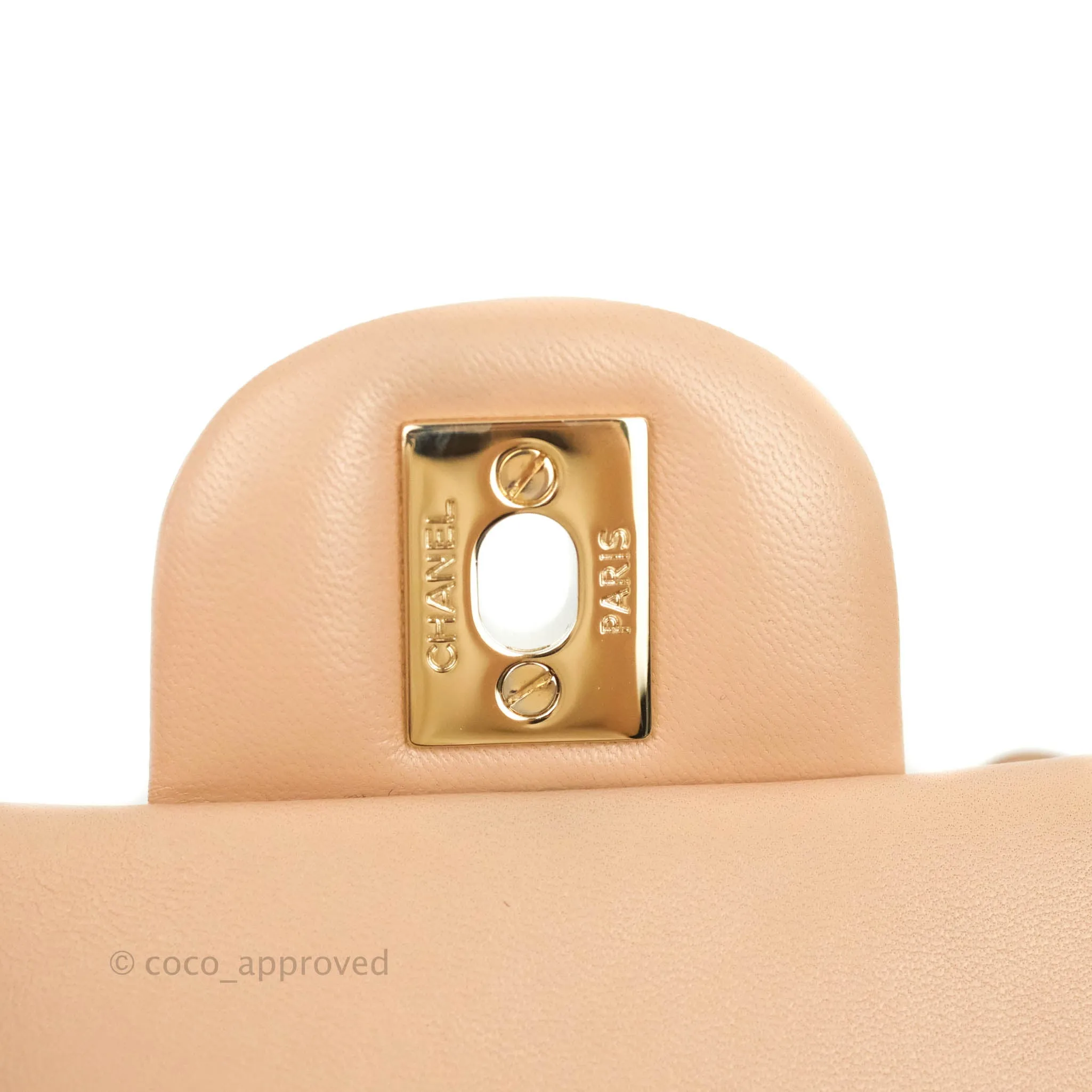 Chanel Quilted Mini Rectangular Lambskin Beige Gold Hardware 21A