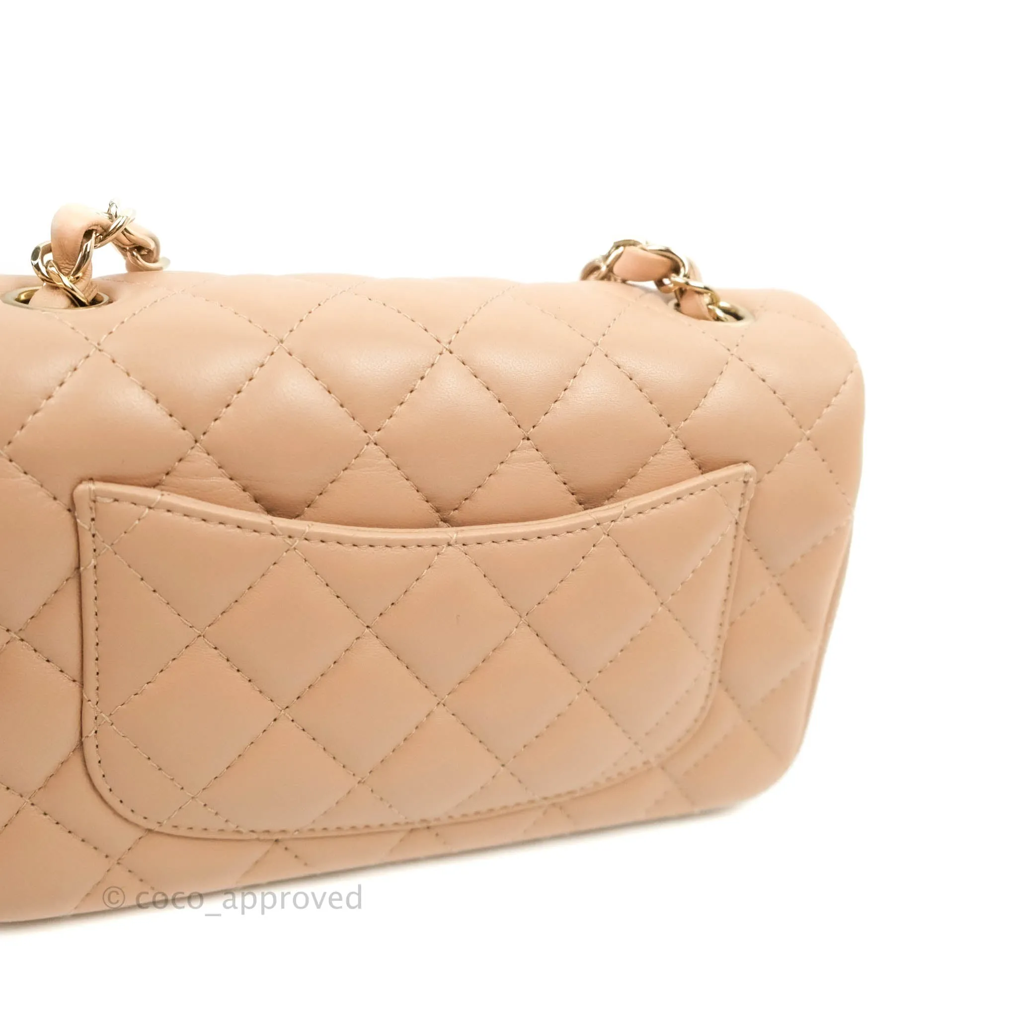 Chanel Quilted Mini Rectangular Lambskin Beige Gold Hardware 21A