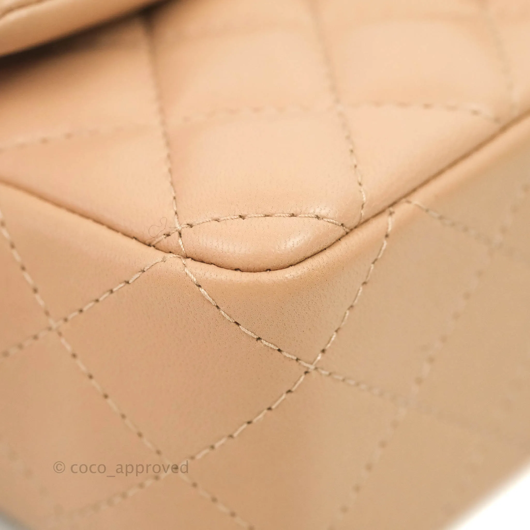 Chanel Quilted Mini Rectangular Lambskin Beige Gold Hardware 21A