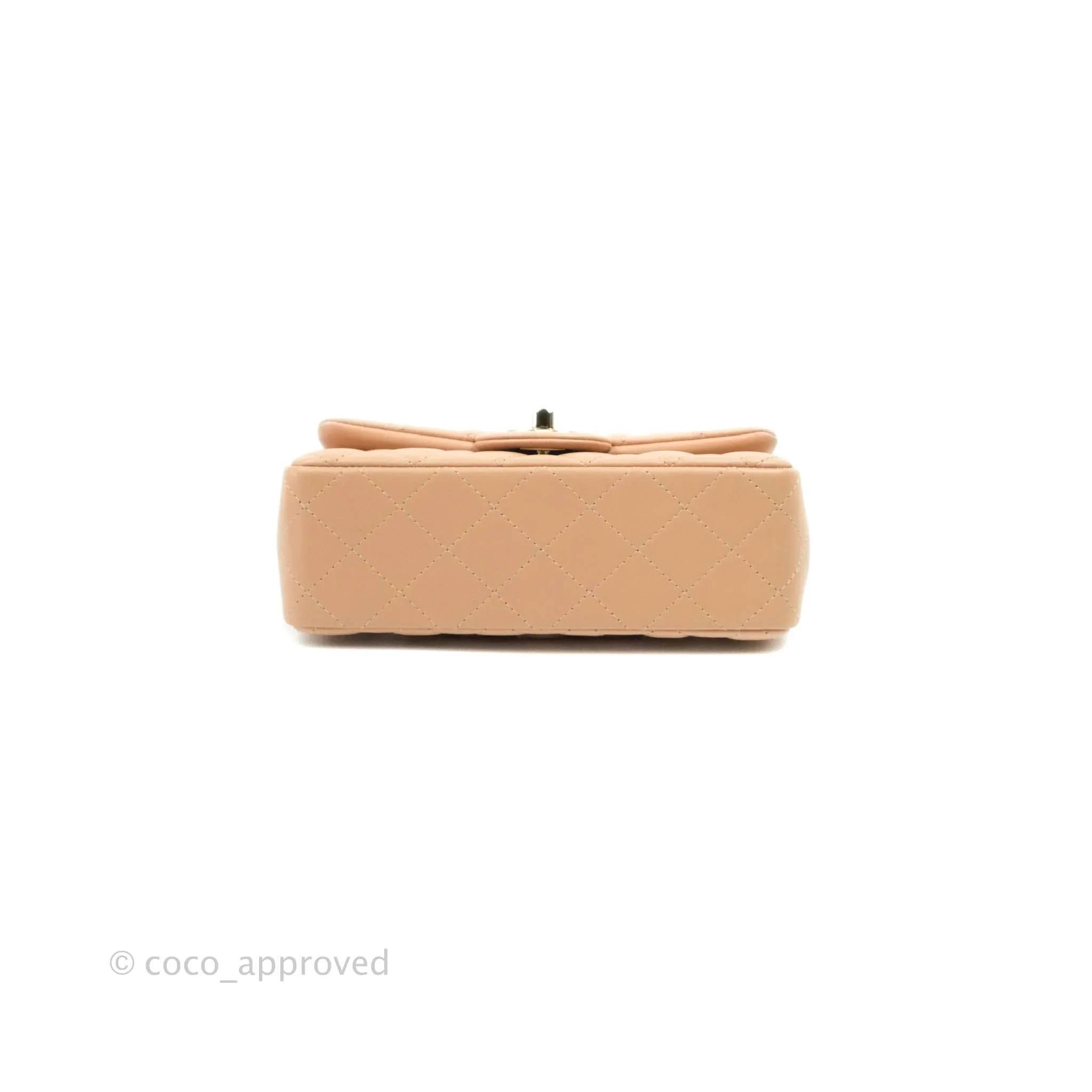 Chanel Quilted Mini Rectangular Lambskin Beige Gold Hardware 21A
