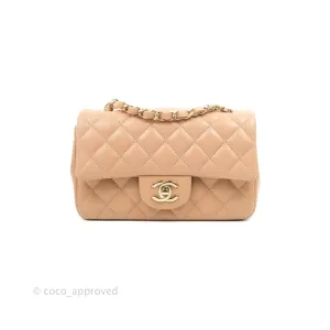 Chanel Quilted Mini Rectangular Lambskin Beige Gold Hardware 21A