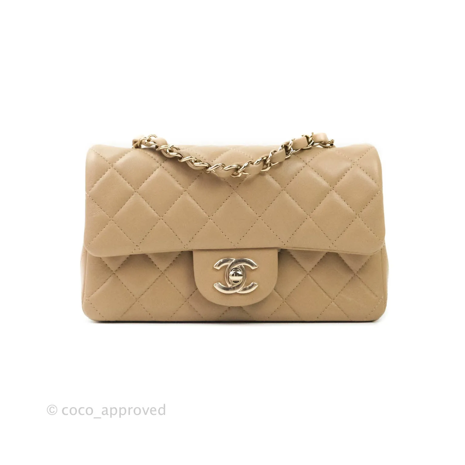 Chanel Quilted Mini Rectangular Lambskin Beige Gold Hardware