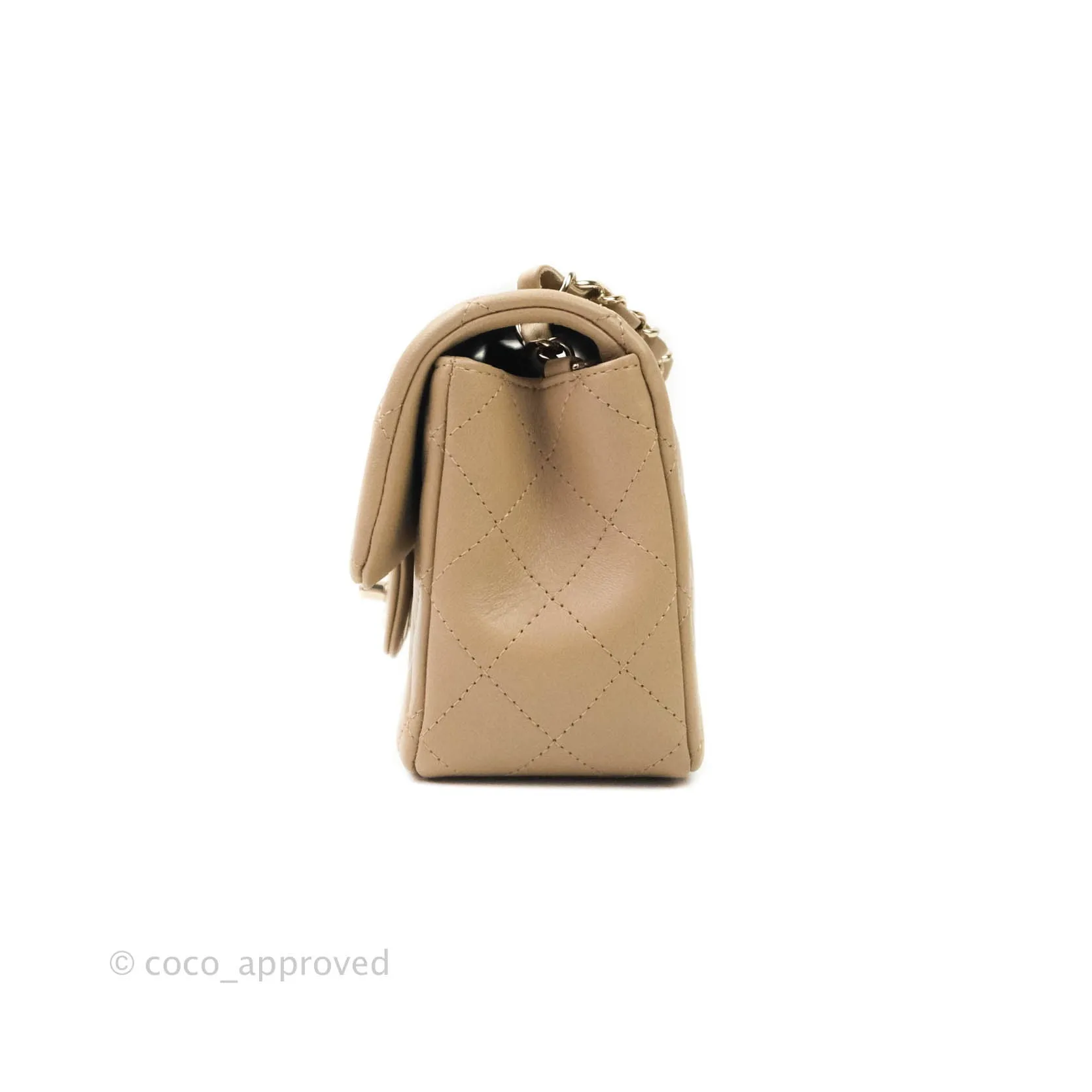 Chanel Quilted Mini Rectangular Lambskin Beige Gold Hardware