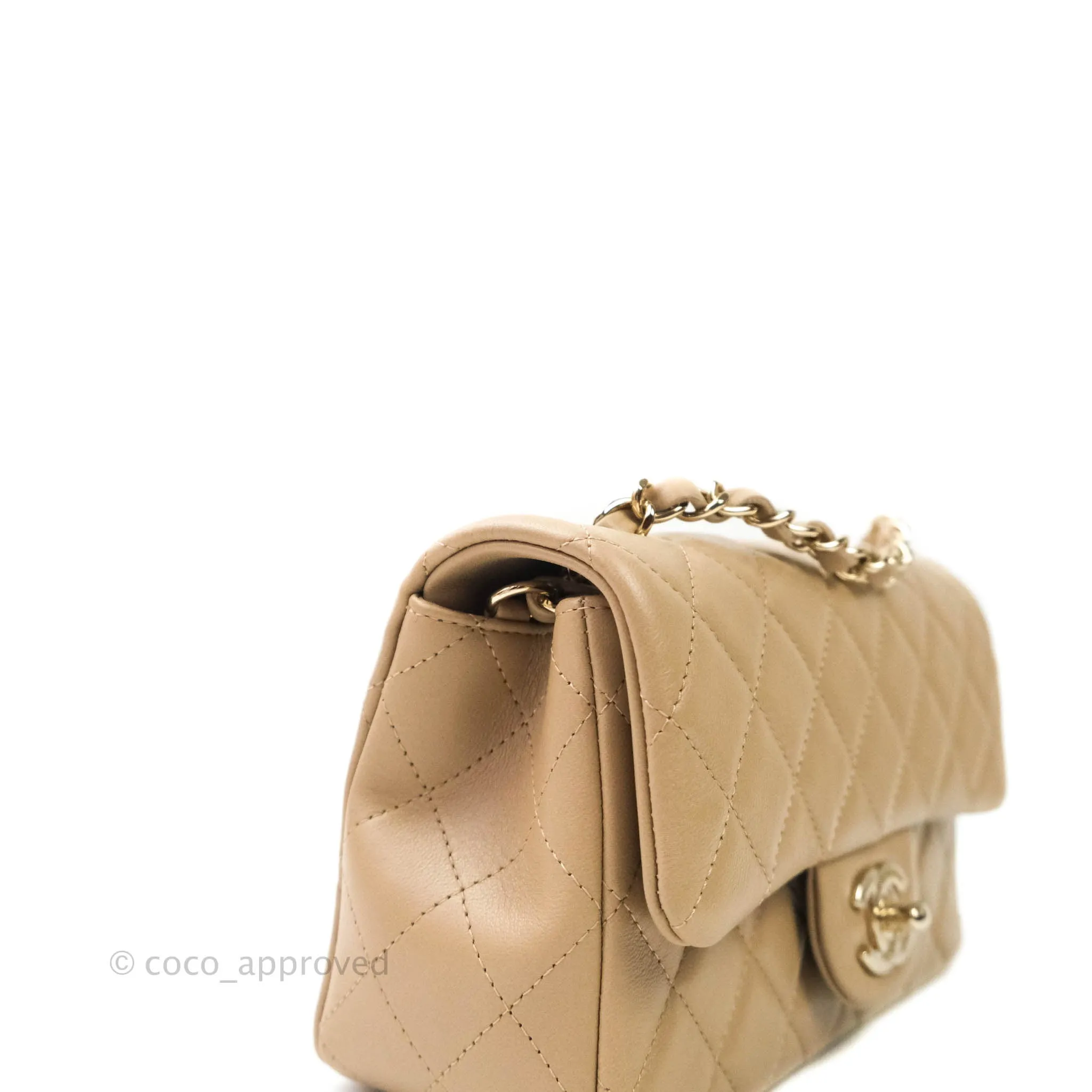 Chanel Quilted Mini Rectangular Lambskin Beige Gold Hardware