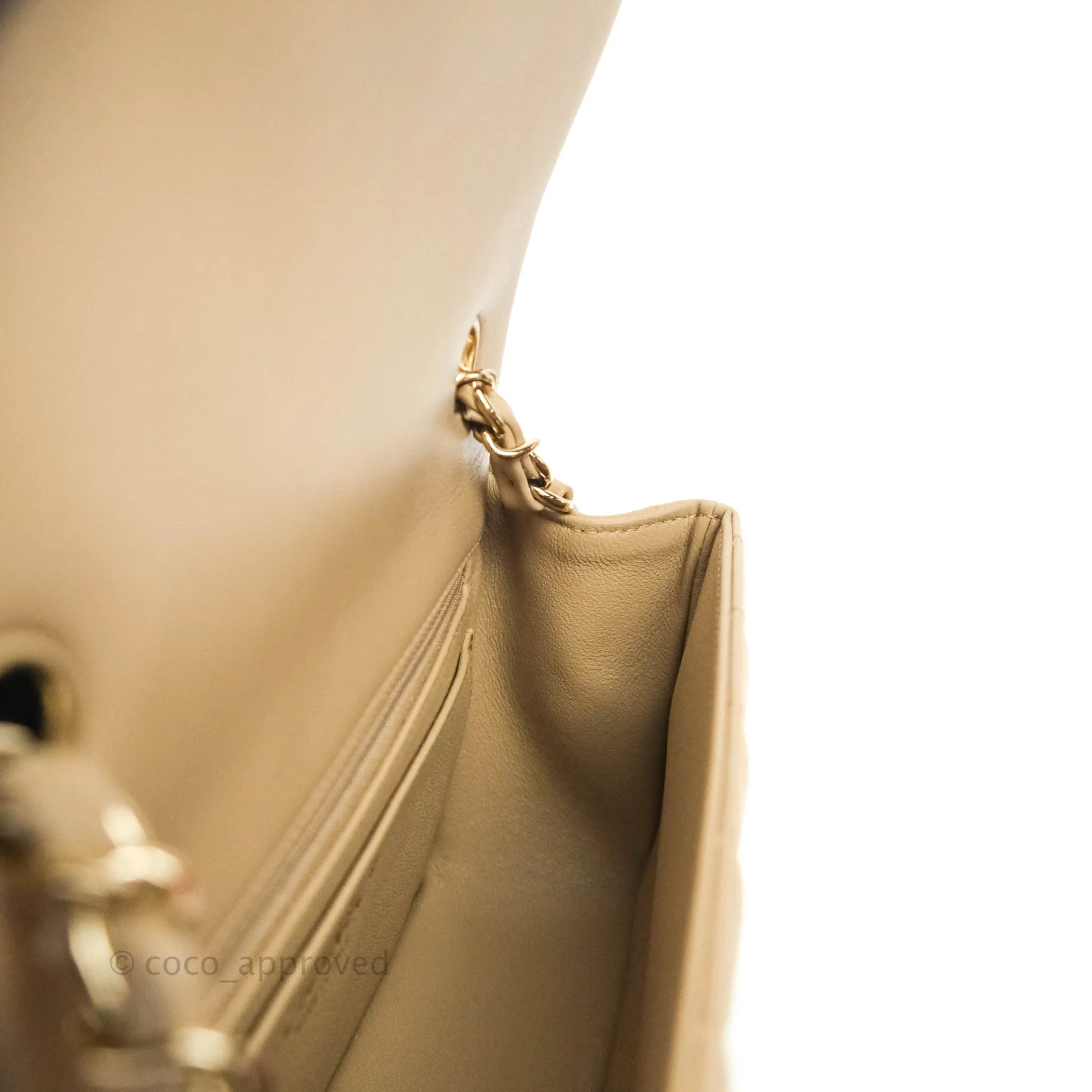 Chanel Quilted Mini Rectangular Lambskin Beige Gold Hardware