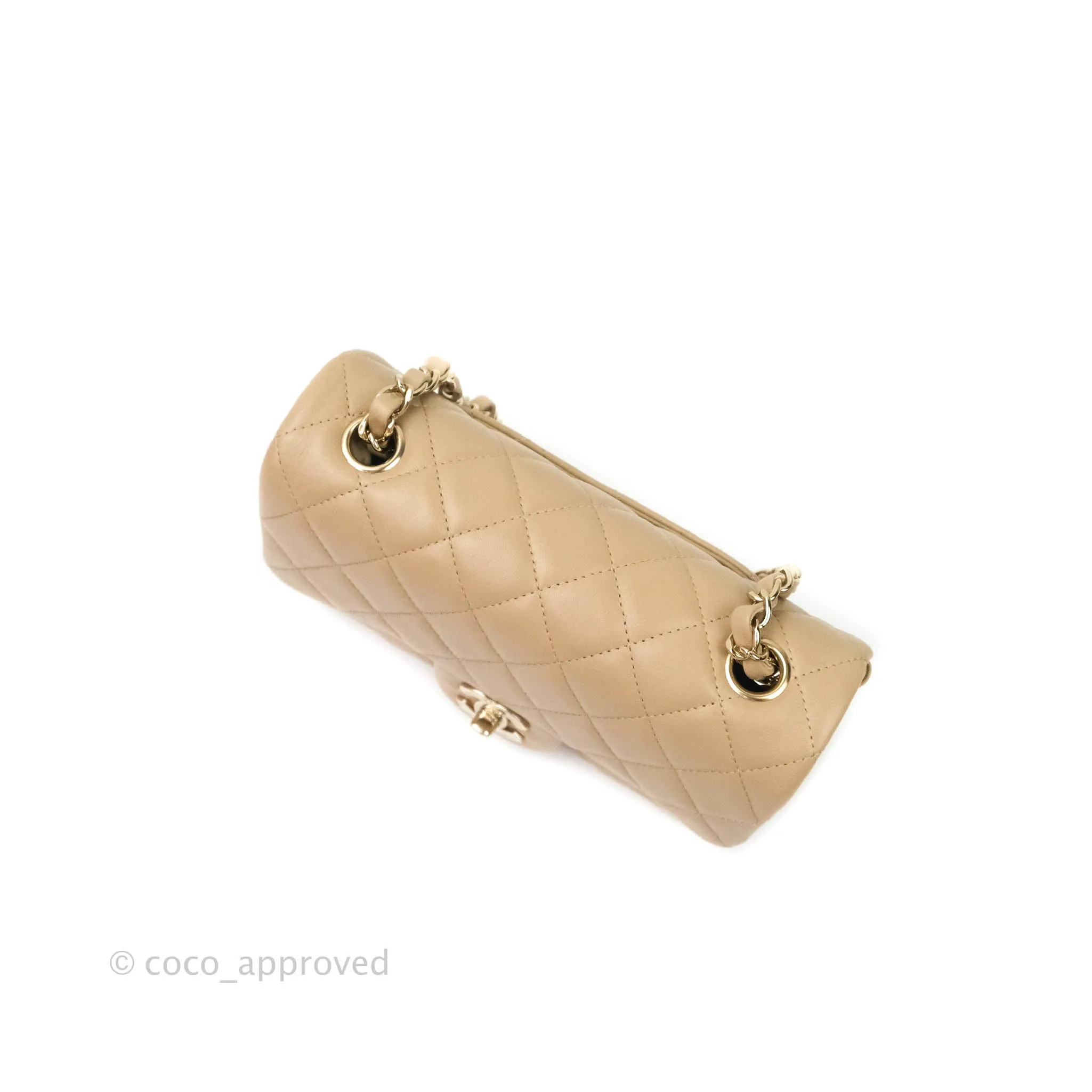 Chanel Quilted Mini Rectangular Lambskin Beige Gold Hardware