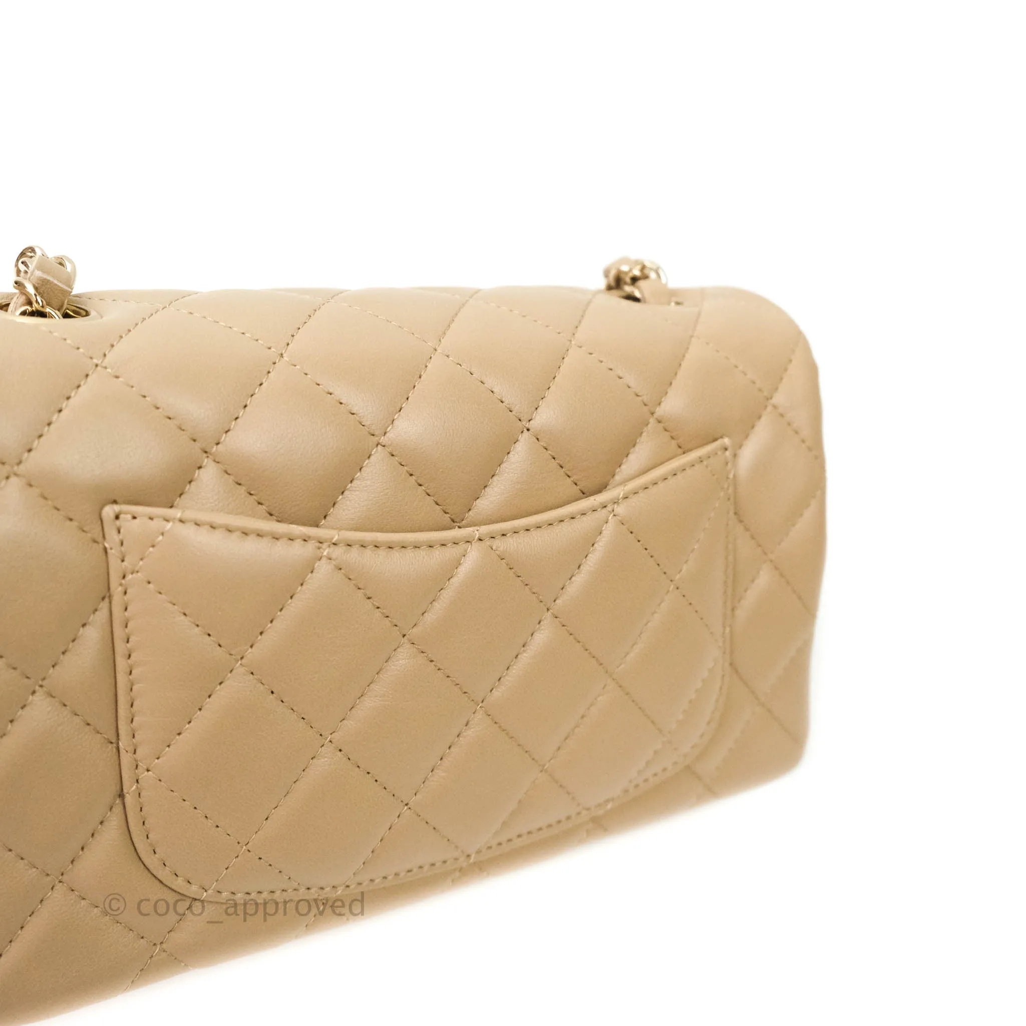 Chanel Quilted Mini Rectangular Lambskin Beige Gold Hardware