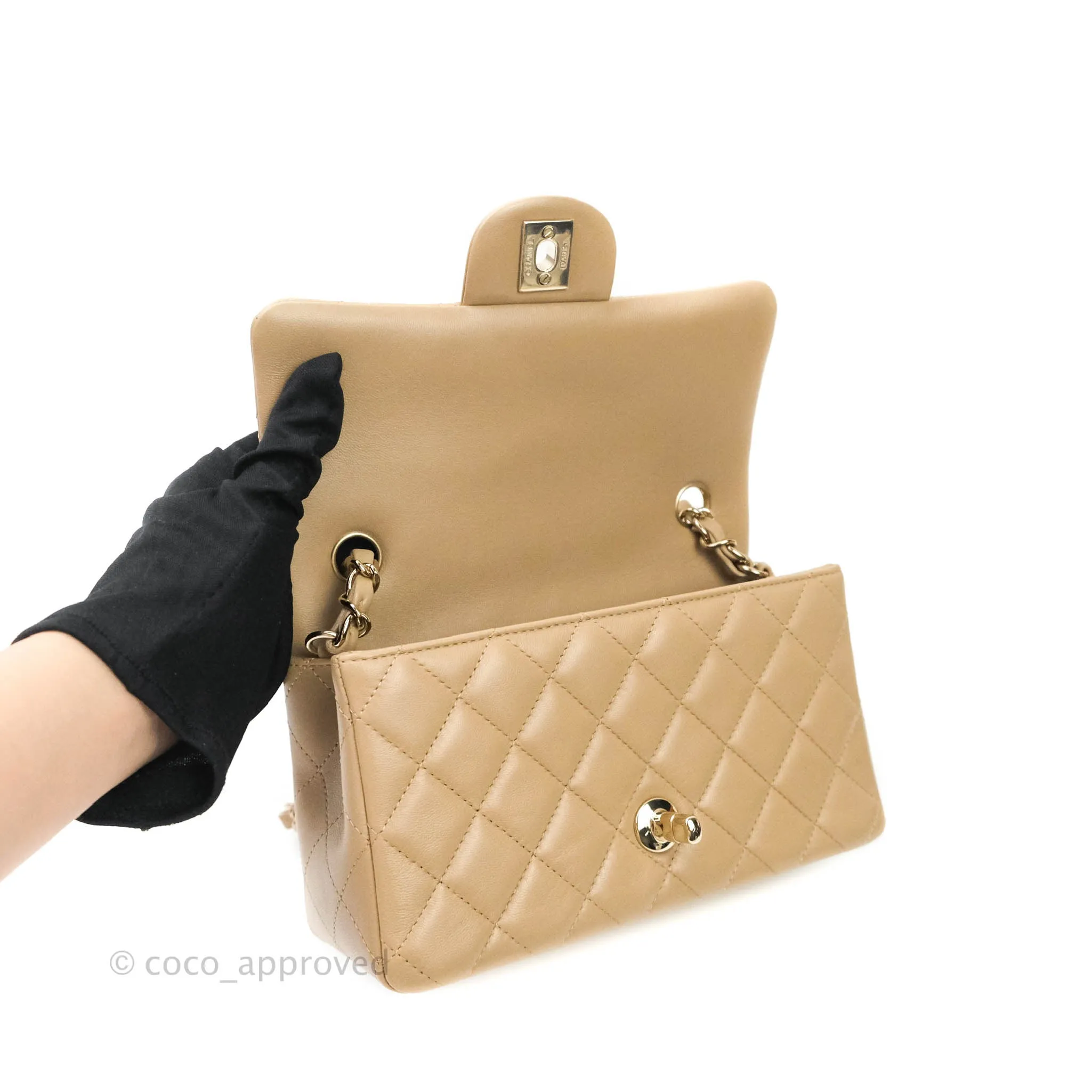 Chanel Quilted Mini Rectangular Lambskin Beige Gold Hardware