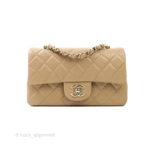Chanel Quilted Mini Rectangular Lambskin Beige Gold Hardware