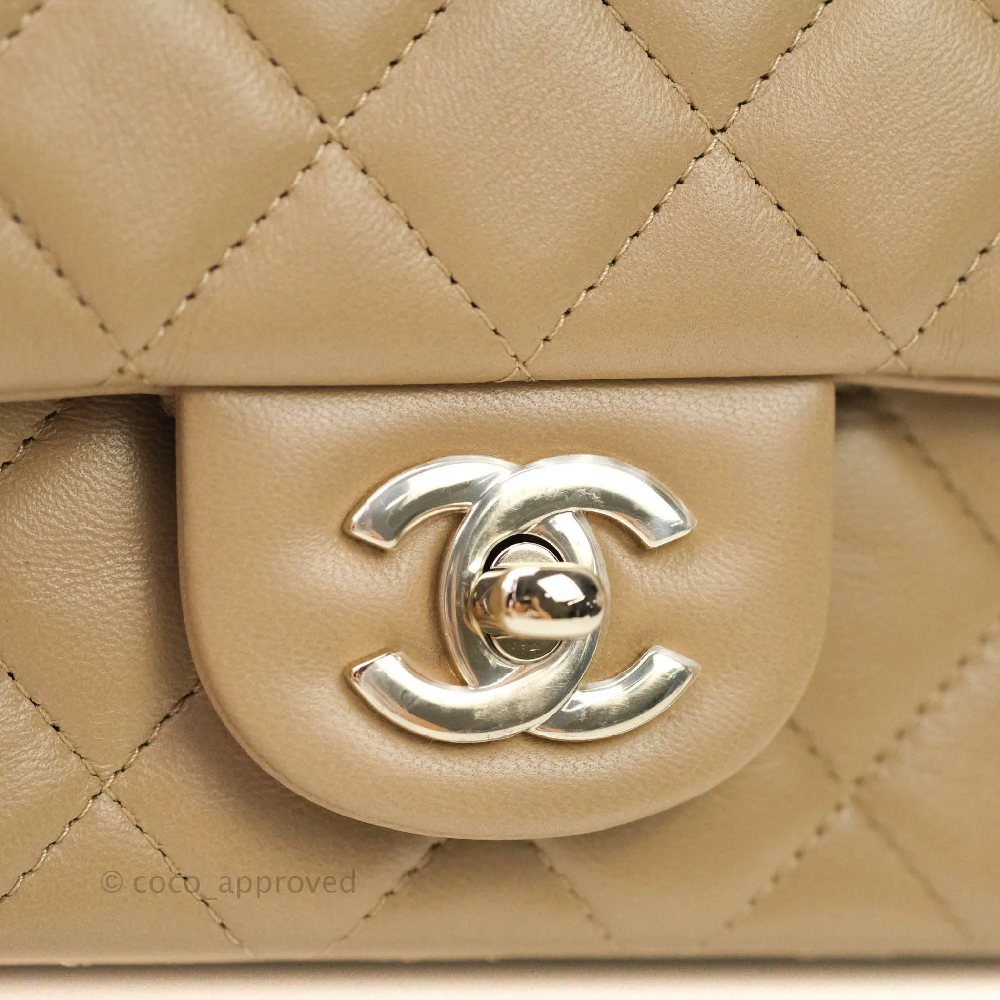 Chanel Quilted Mini Rectangular Lambskin Beige Gold Hardware