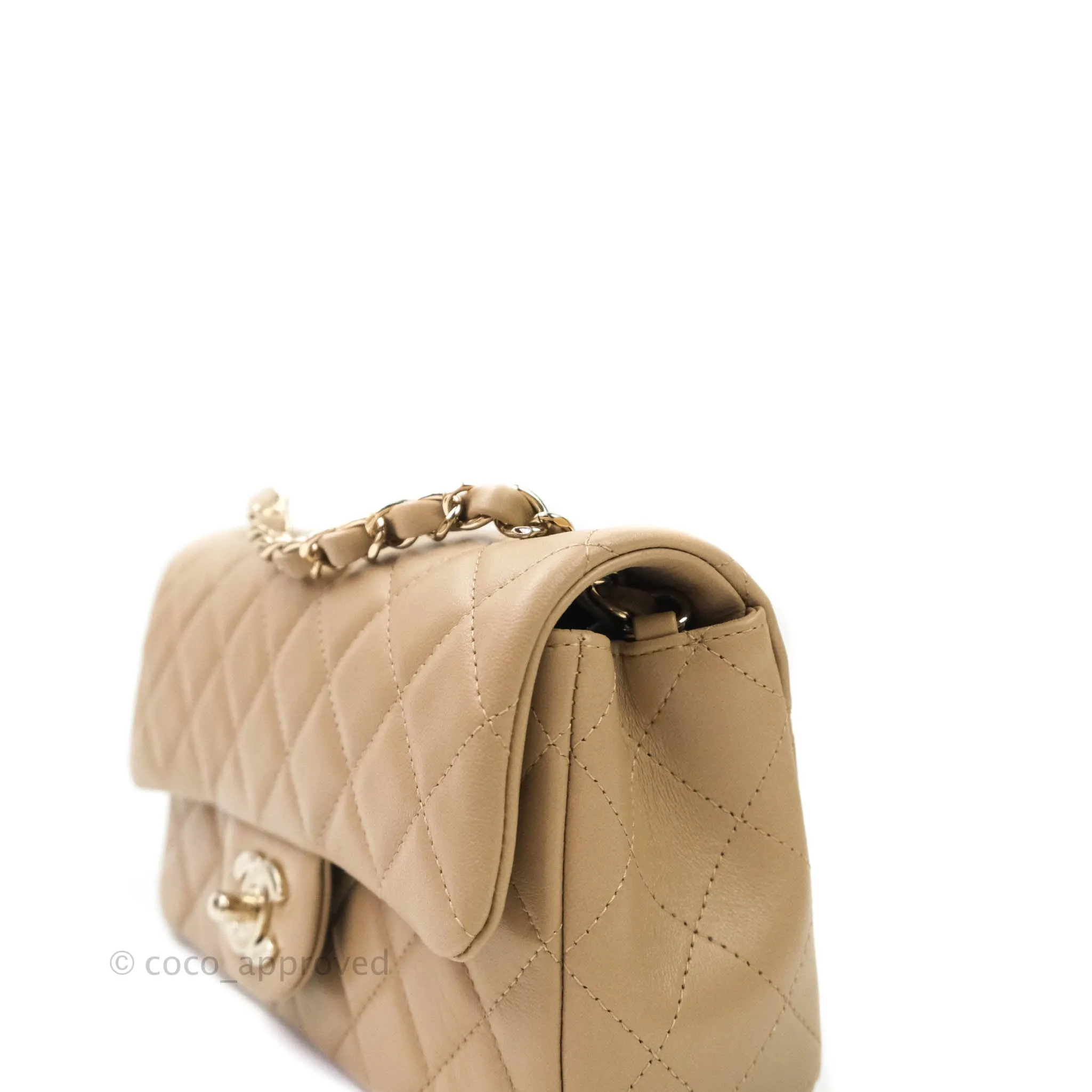 Chanel Quilted Mini Rectangular Lambskin Beige Gold Hardware