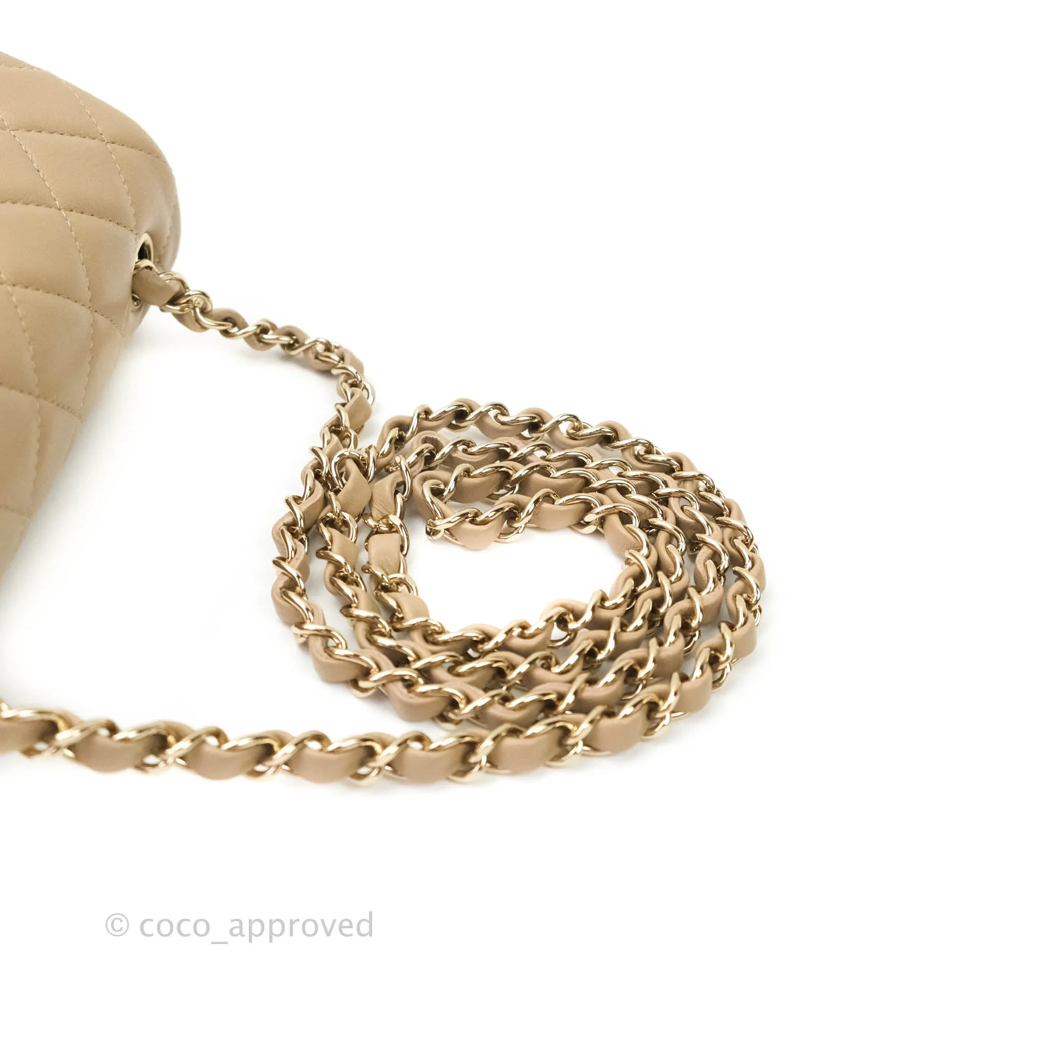 Chanel Quilted Mini Rectangular Lambskin Beige Gold Hardware