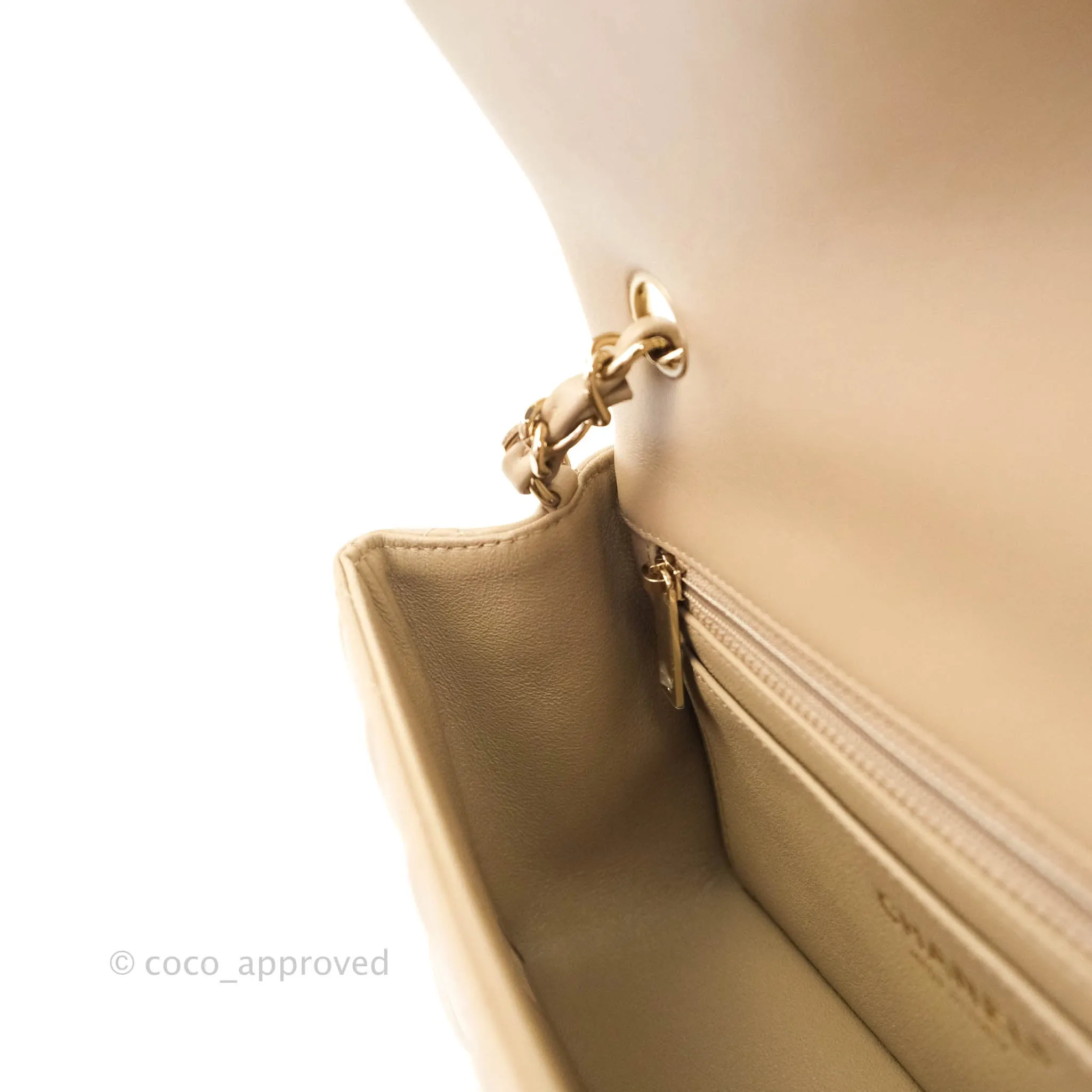 Chanel Quilted Mini Rectangular Lambskin Beige Gold Hardware