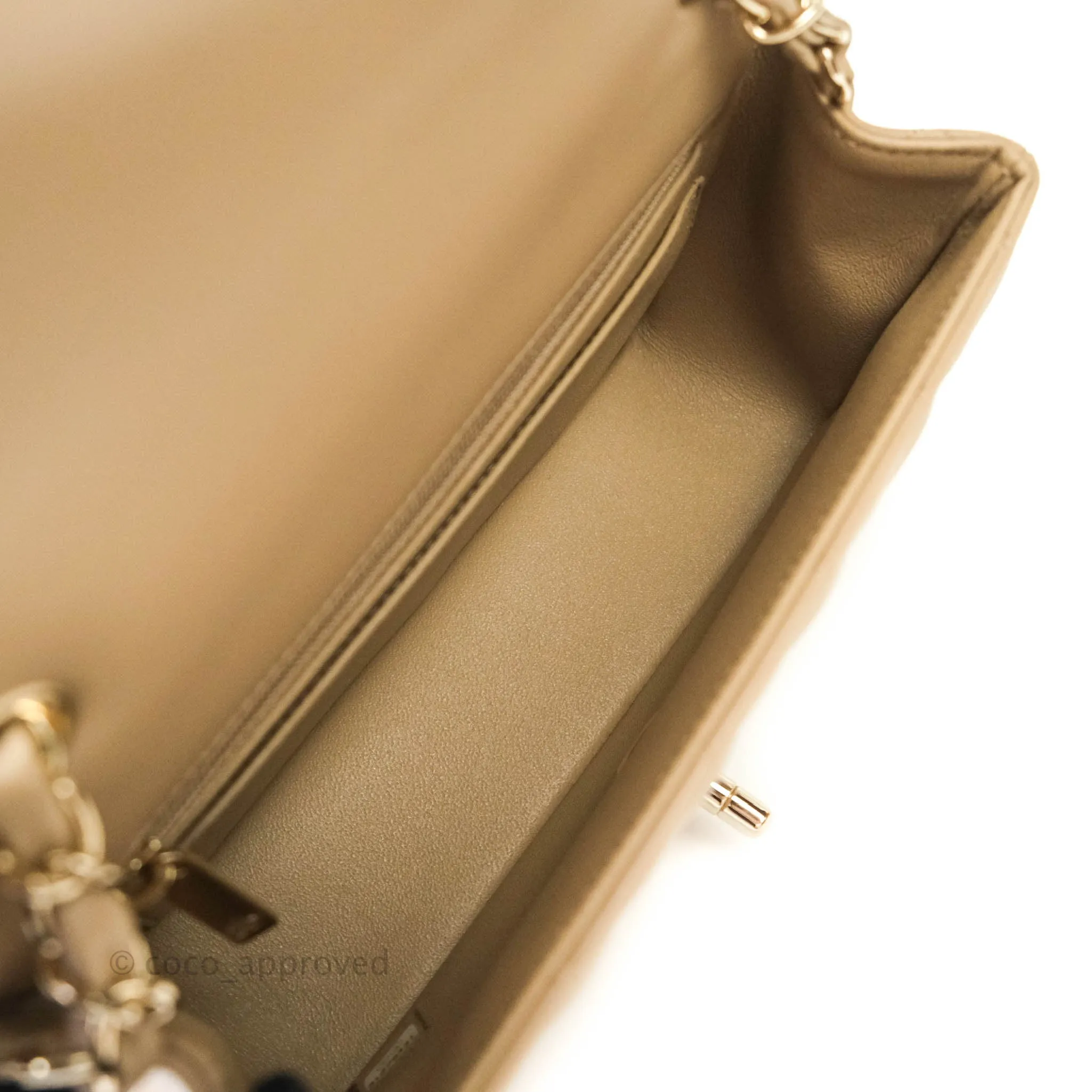 Chanel Quilted Mini Rectangular Lambskin Beige Gold Hardware