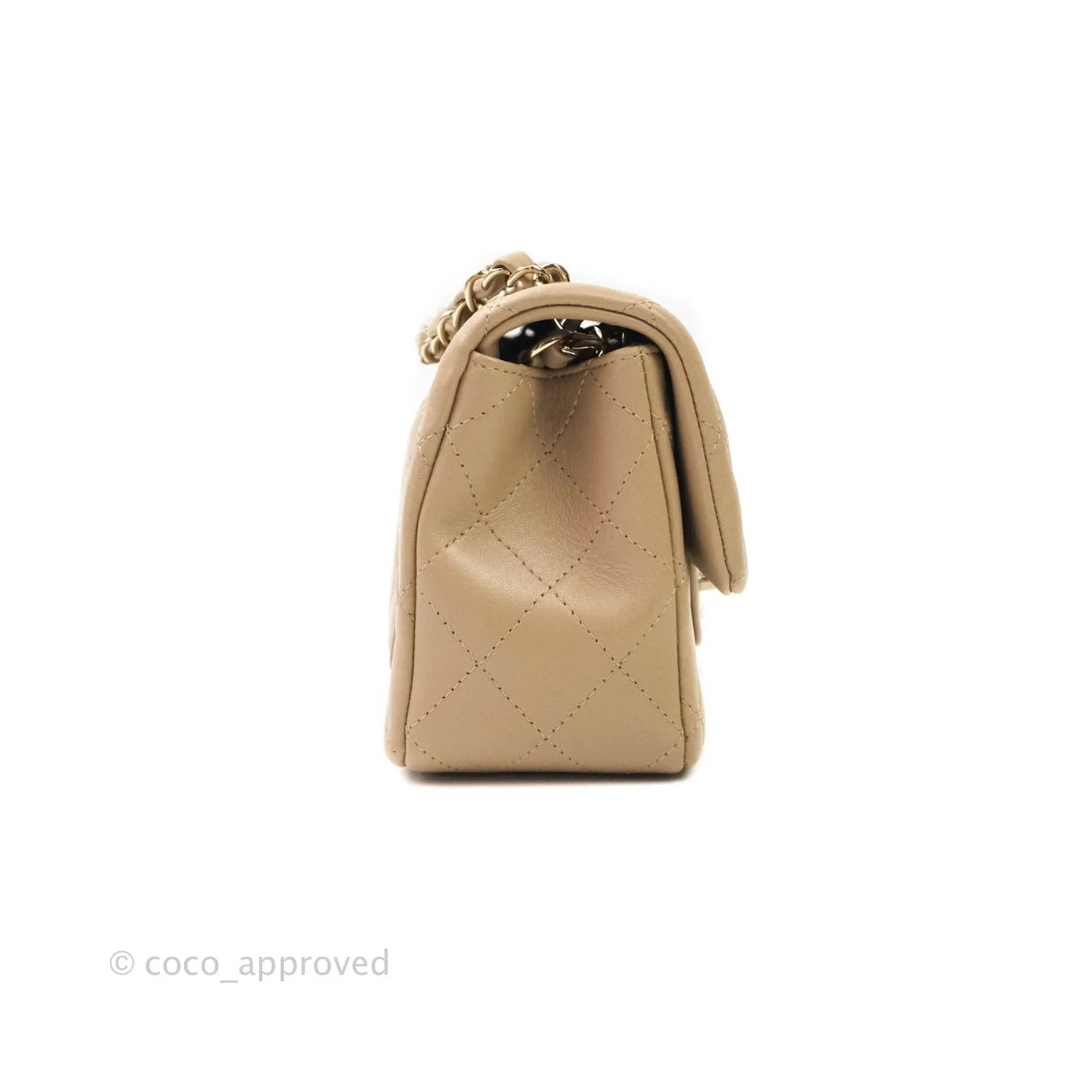 Chanel Quilted Mini Rectangular Lambskin Beige Gold Hardware
