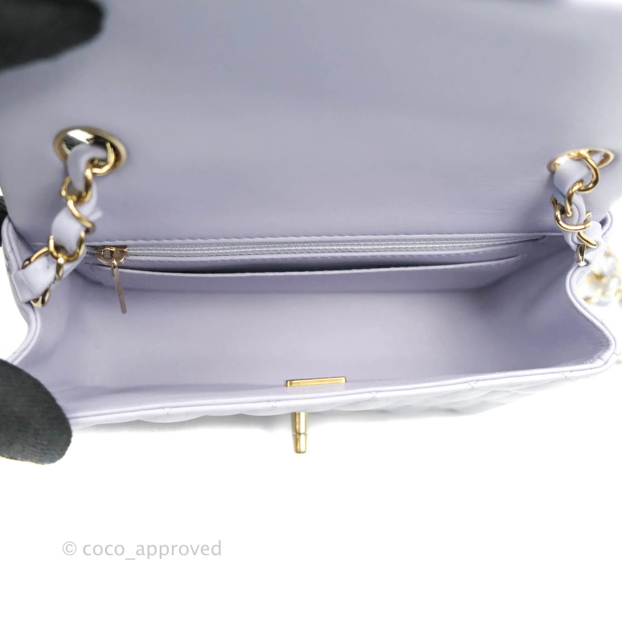 Chanel Quilted Mini Rectangular Lilac Lambskin Gold Hardware 21K